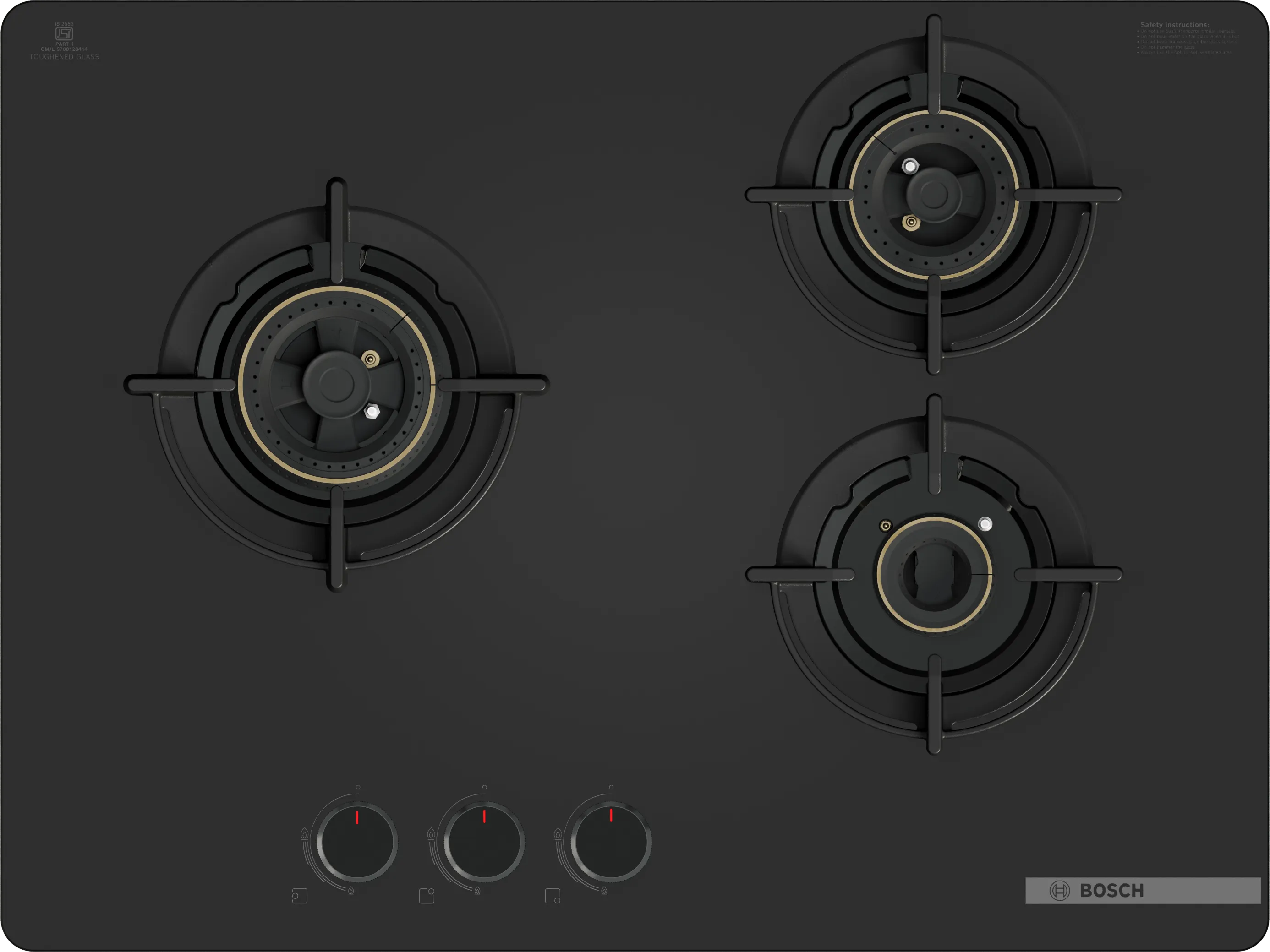 Series 4 Gas hob 70 cm Tempered glass, Black 