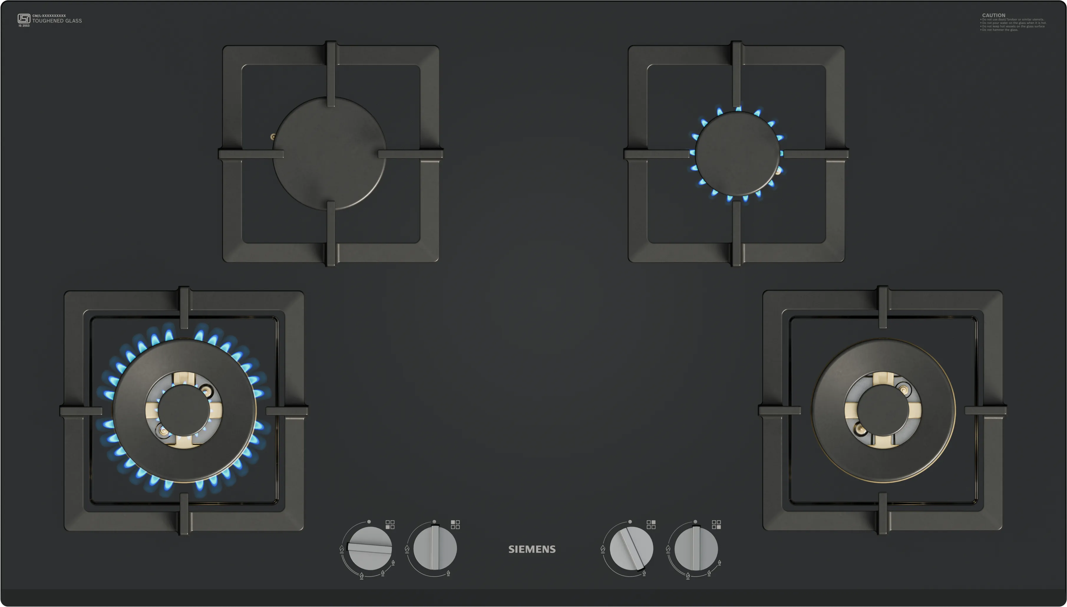 iQ500 Gas hob 90 cm Tempered glass, Black 