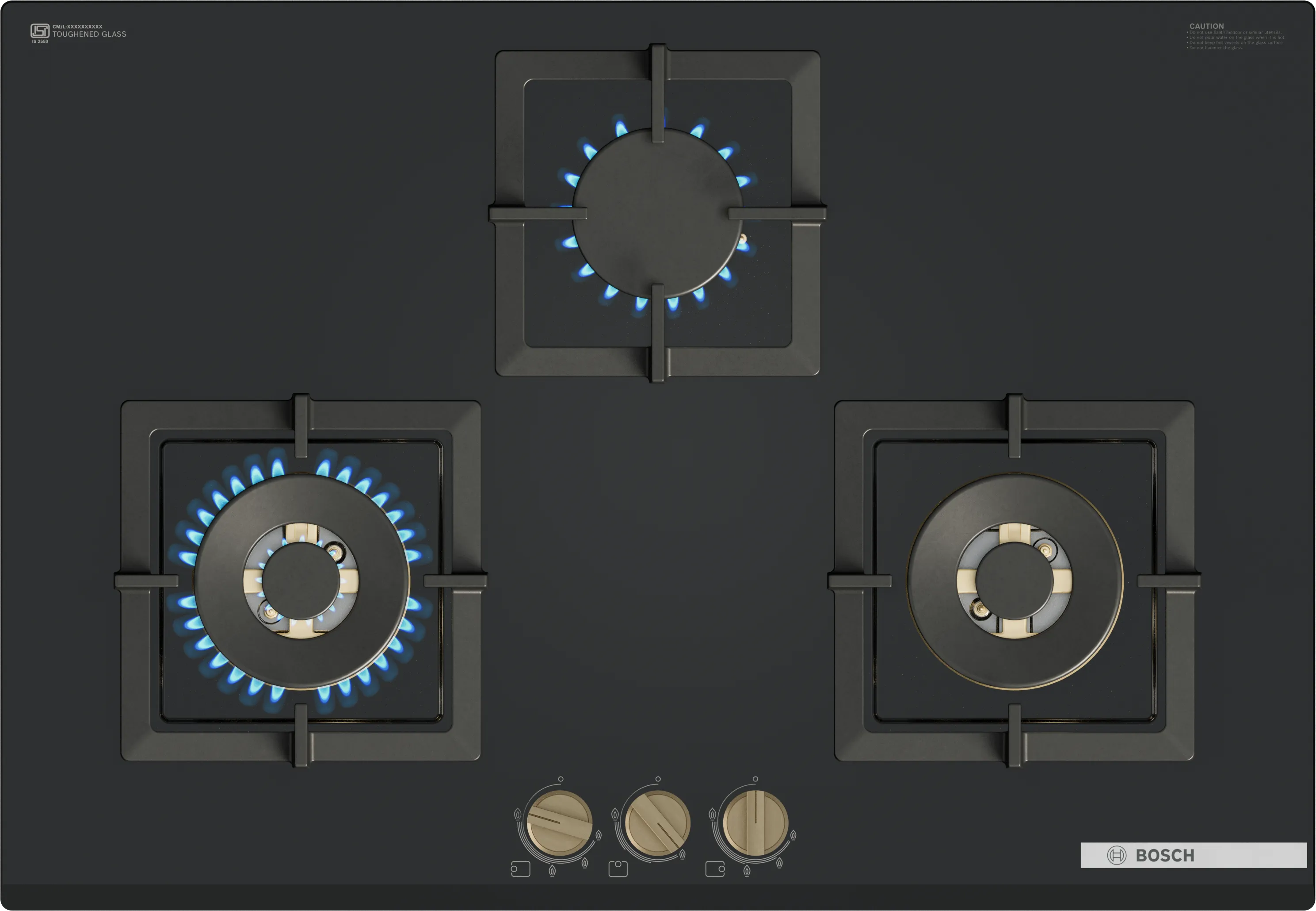 Series 6 Gas hob 75 cm Tempered glass, Black