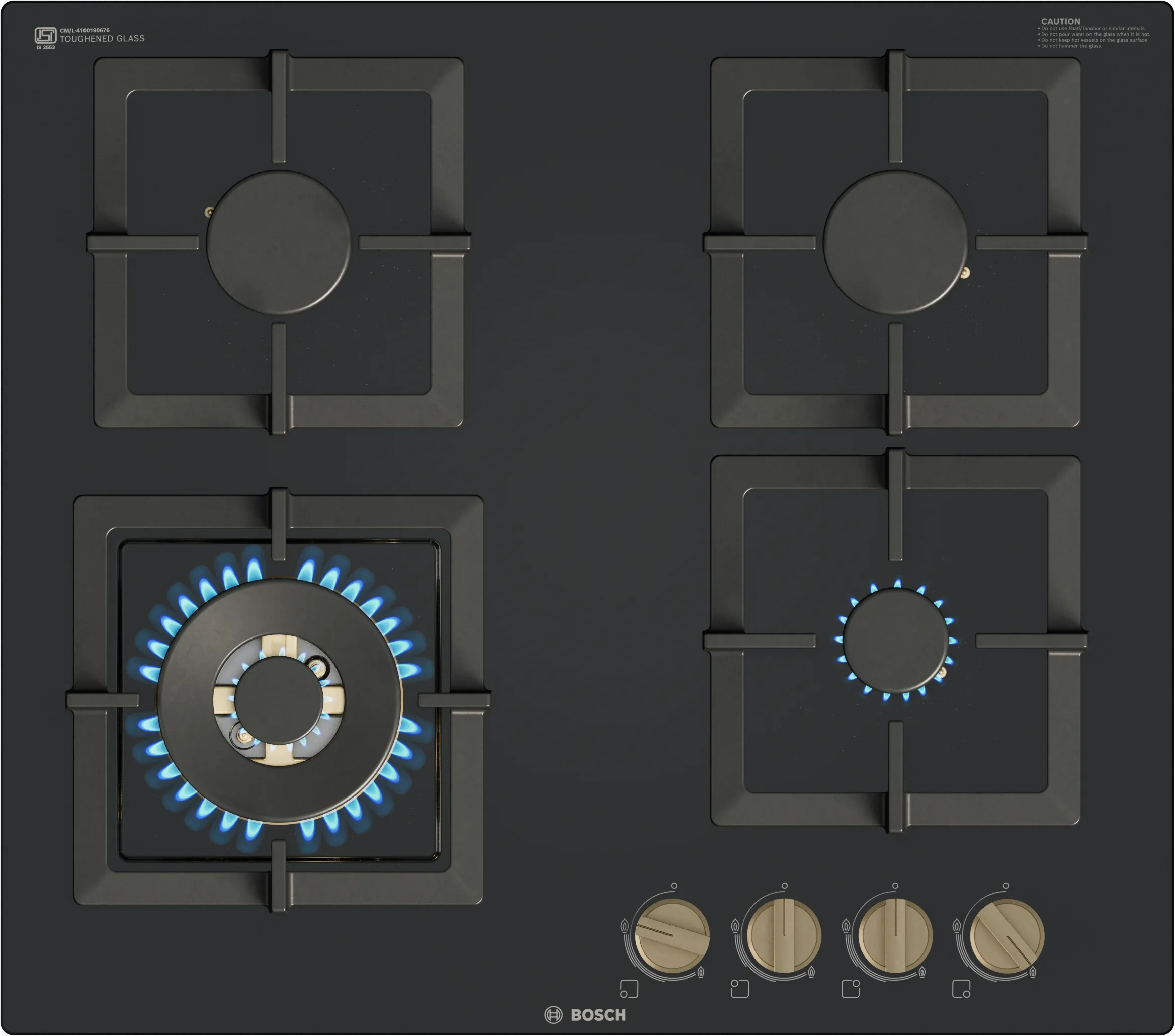 Series 4 Gas hob 60 cm Tempered glass, Black 