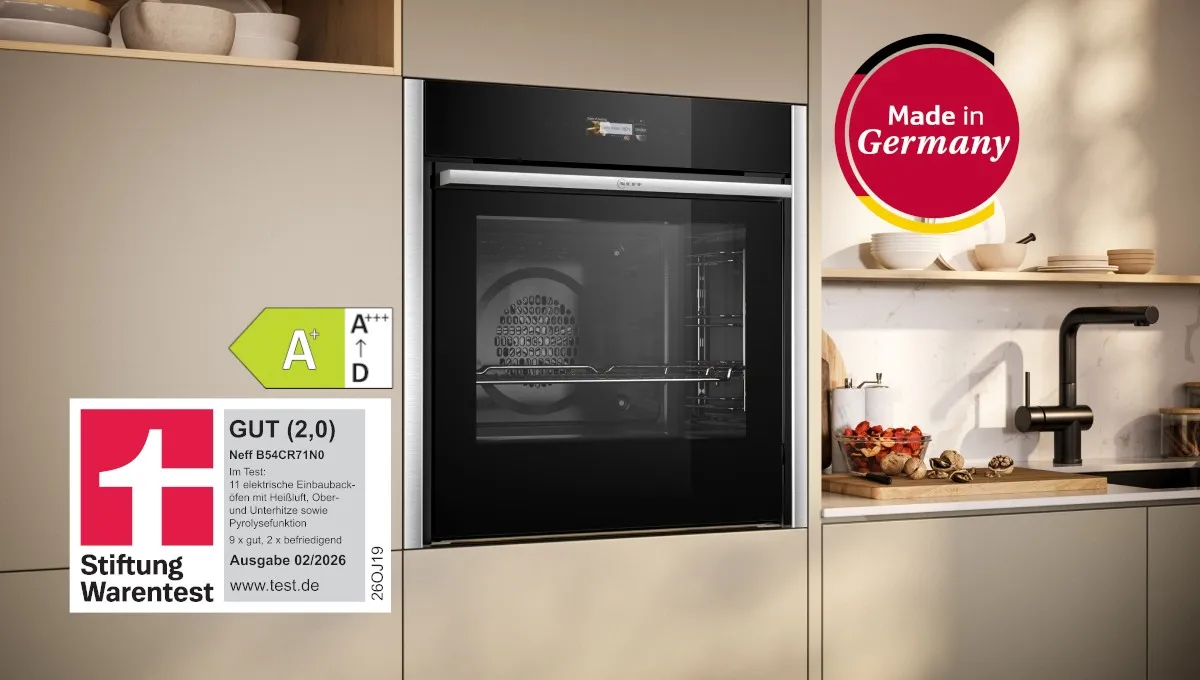 NEFF Einbaubackofen B54CR71N0 mit Stiftung Warentest, Energieeffizienzklasse und Made in Germany