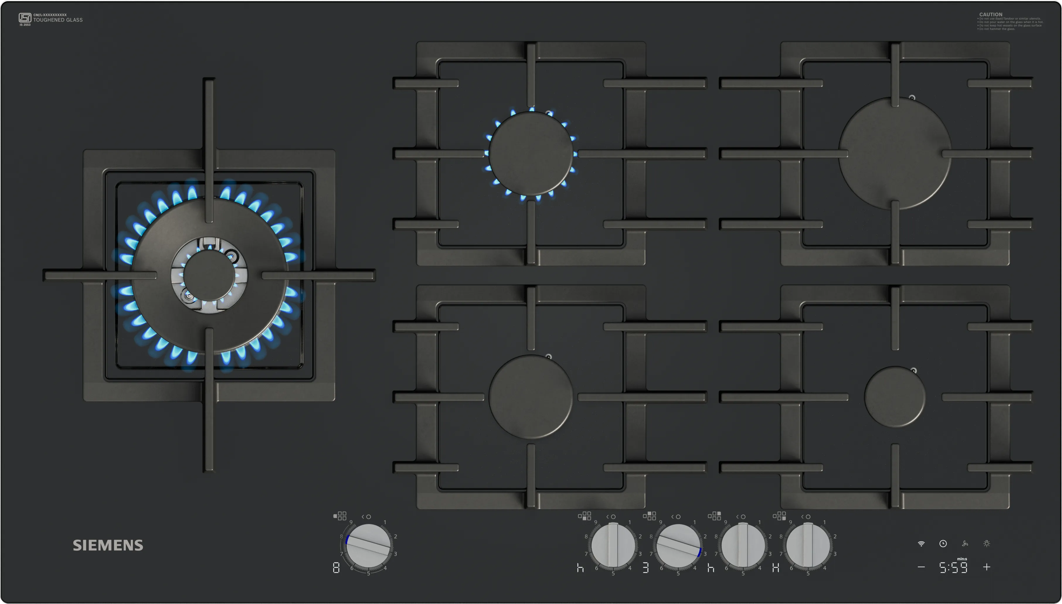 iQ700 Gas hob 90 cm Tempered glass, Black 