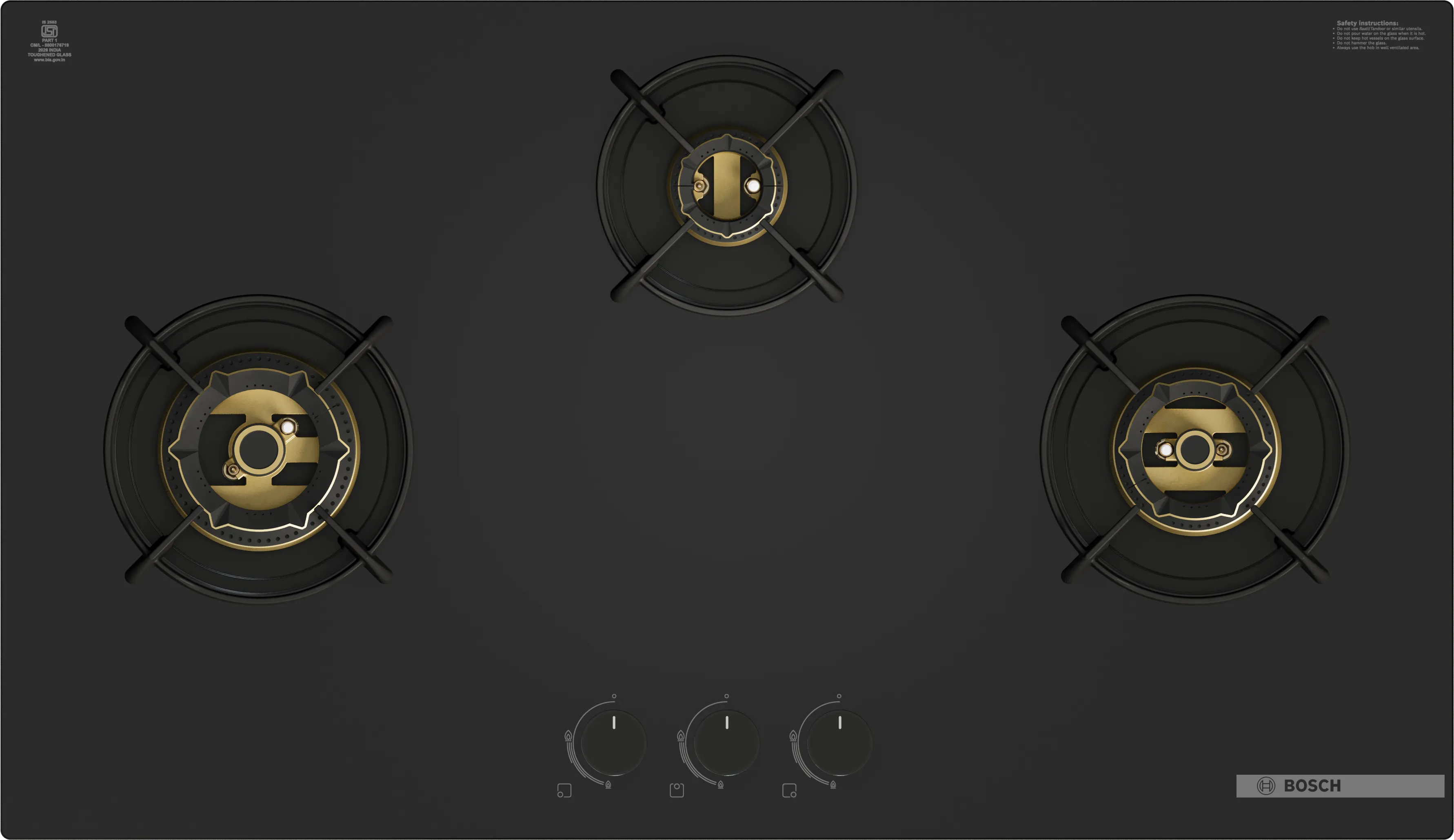 Series 6 Gas hob 90 cm Tempered glass, Black 