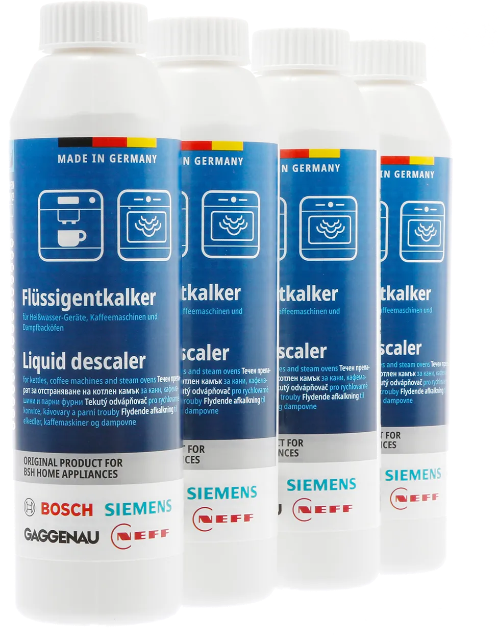 Nestemäinen kalkinpoistoaine kahvikoneille ja vedenkeittimille – 4 x 250 ml 