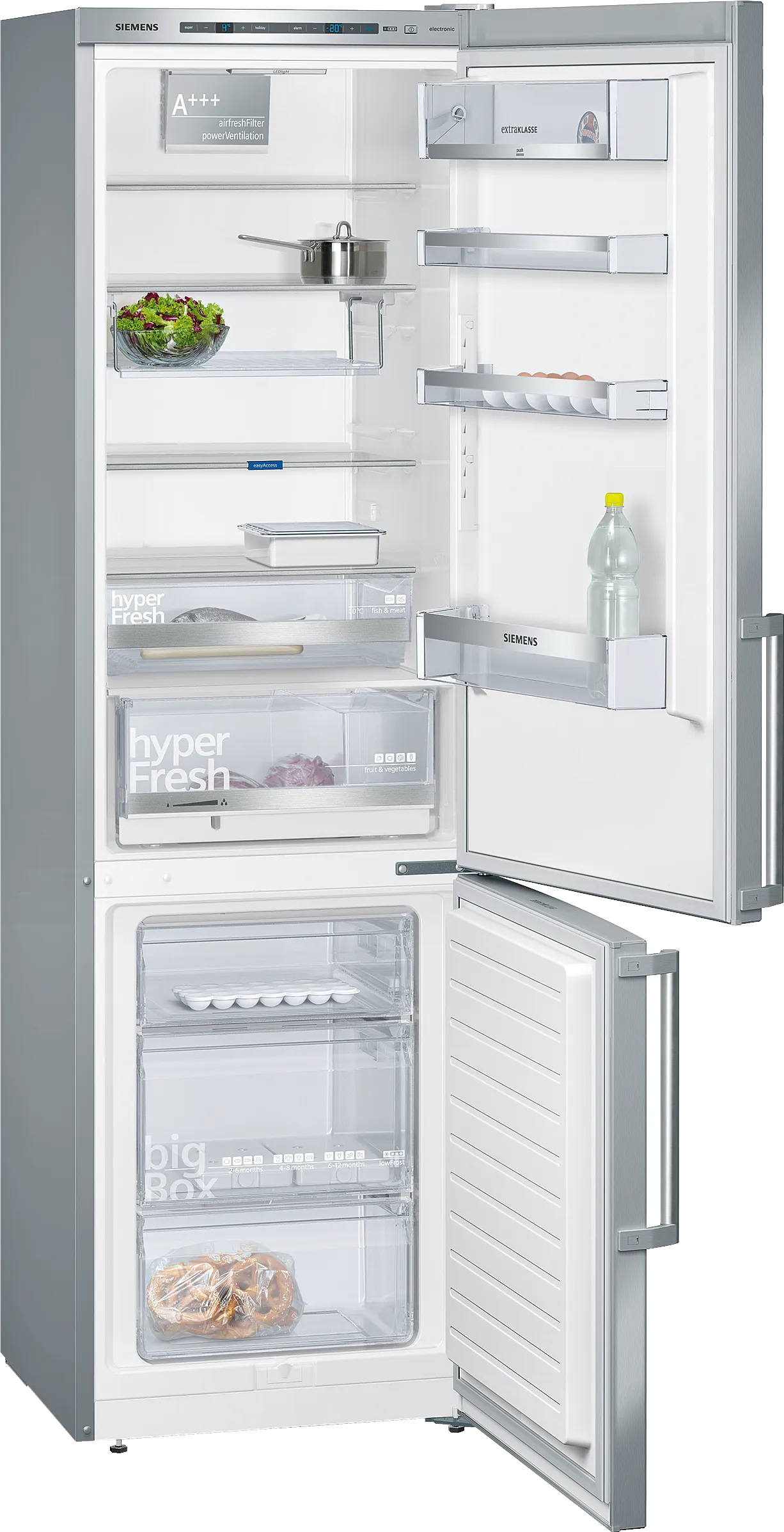 iQ500 free-standing fridge-freezer with freezer at bottom 201 x 60 cm Brushed steel anti-fingerprint