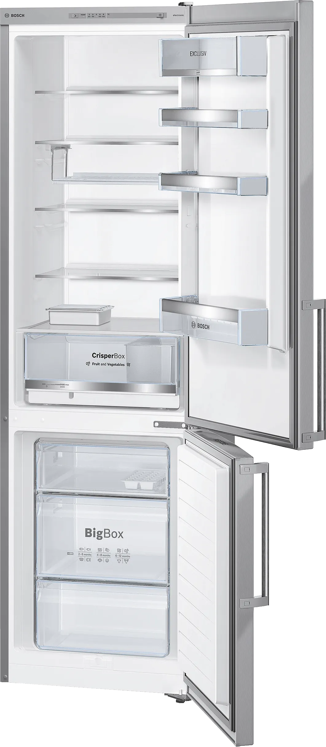 Series 4 free-standing fridge-freezer with freezer at bottom 201 x 60 cm Brushed steel (with anti-fingerprint)