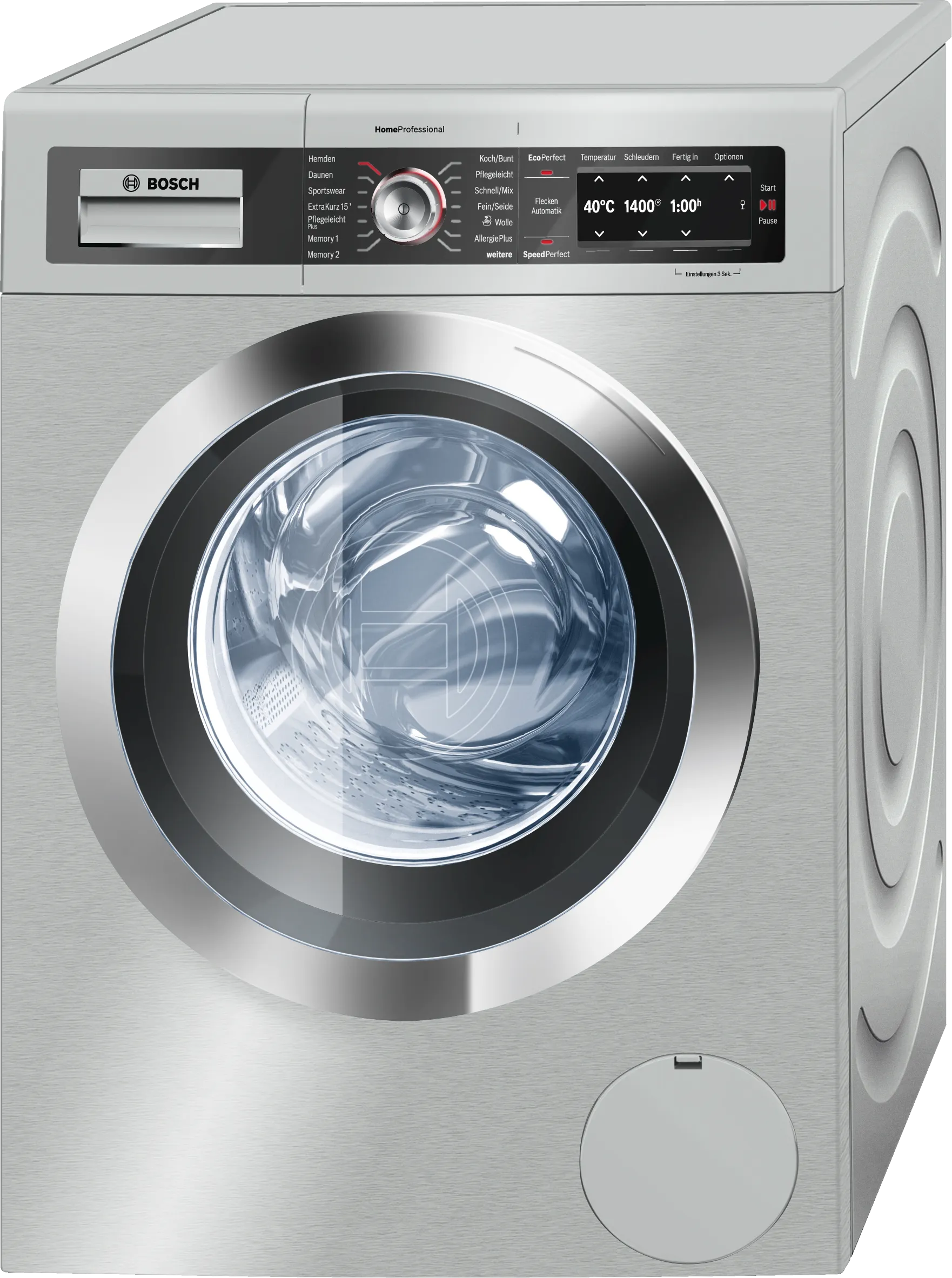 HomeProfessional washing machine, frontloader fullsize 8 kg 1400 rpm, Silver-inox / stainless steel