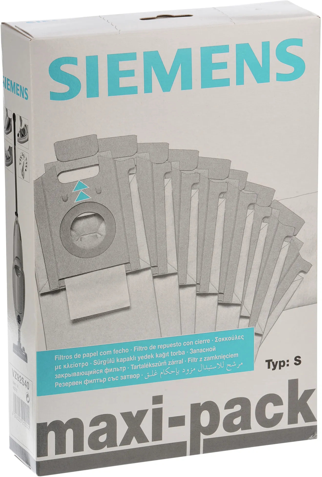 Bolsa para aspiradora Tipo "S"; 8 bolsas con cierre + 1 microfiltro Bolsa de aspirador Siemens