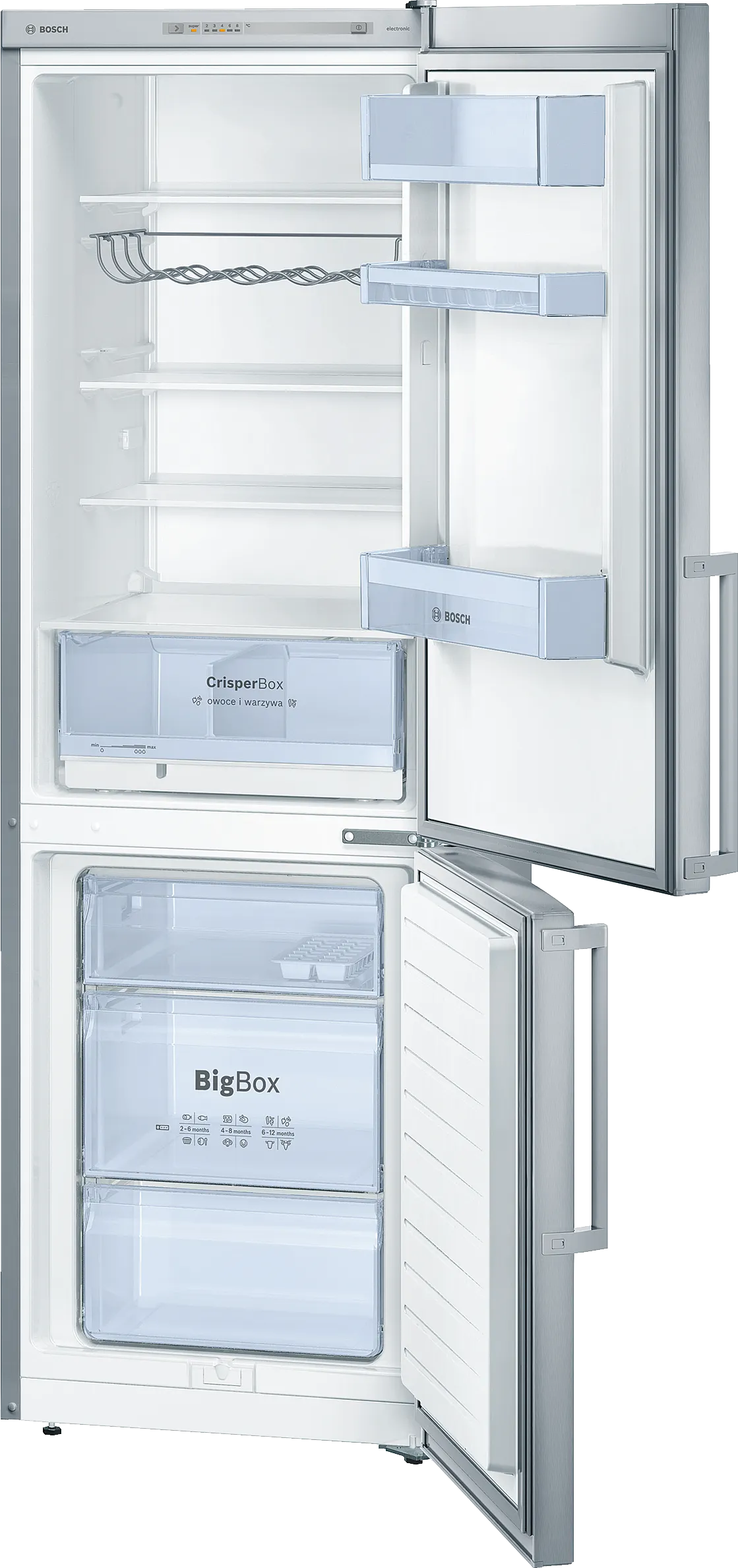 free-standing fridge-freezer with freezer at bottom 186 x 60 cm Stainless steel look