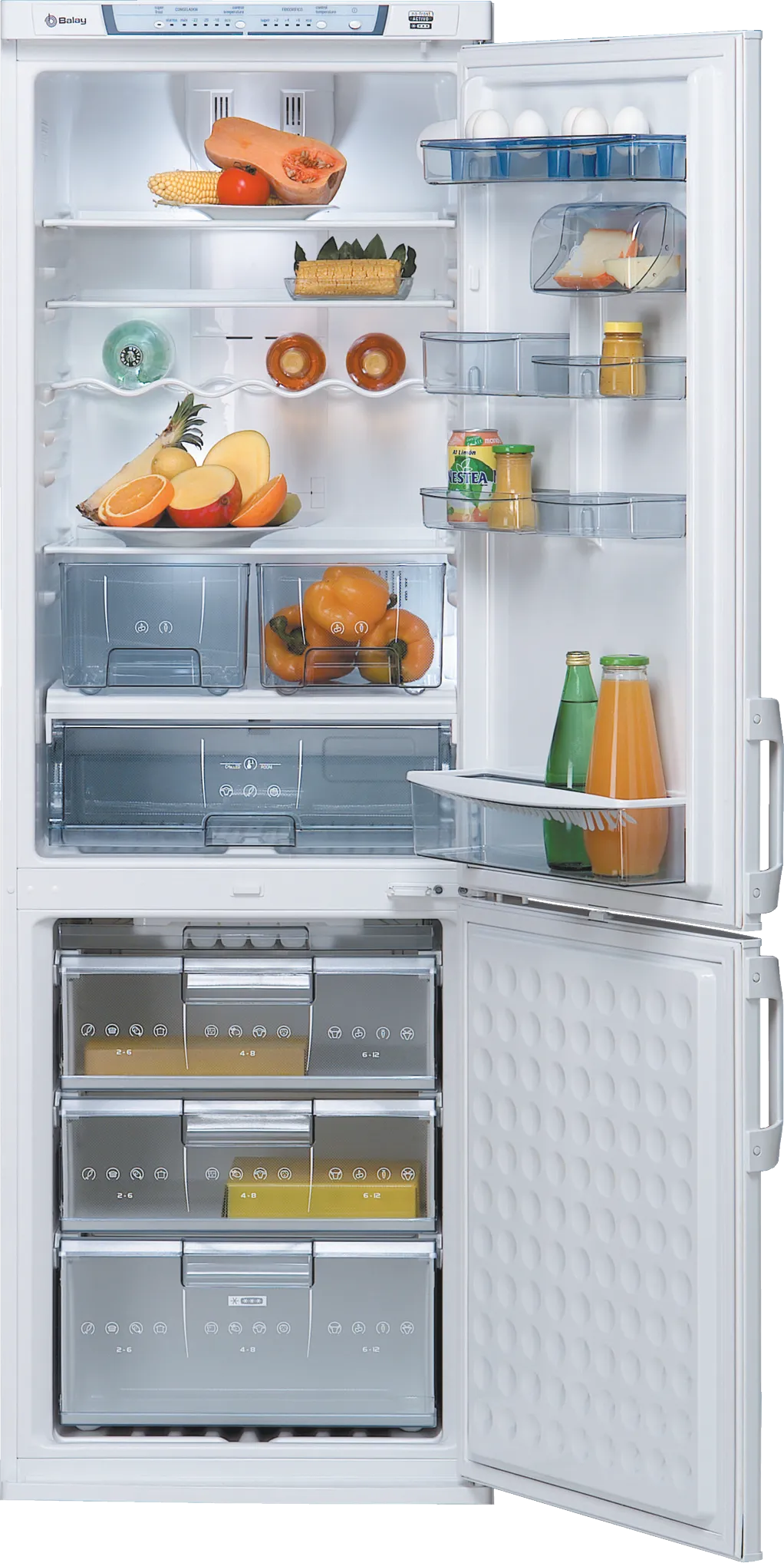 free-standing fridge-freezer with freezer at bottom 185 x 60 cm