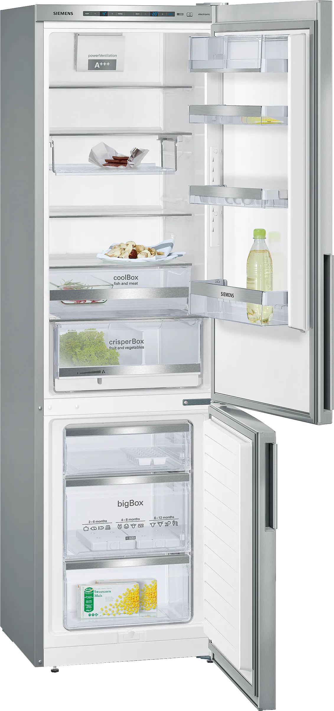 iQ500 free-standing fridge-freezer with freezer at bottom 201 x 60 cm Brushed steel anti-fingerprint