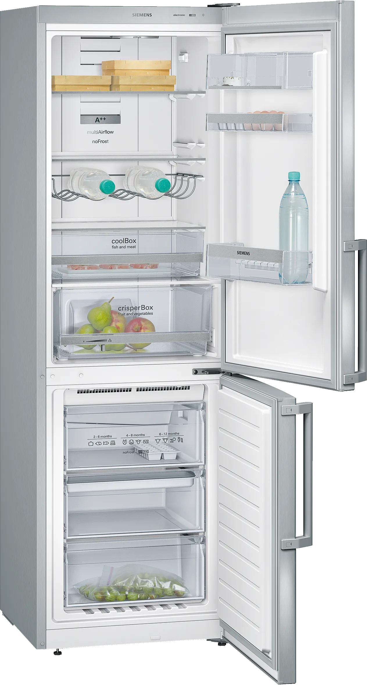 iQ300 free-standing fridge-freezer with freezer at bottom 186 x 60 cm Brushed steel anti-fingerprint, Total noFrost