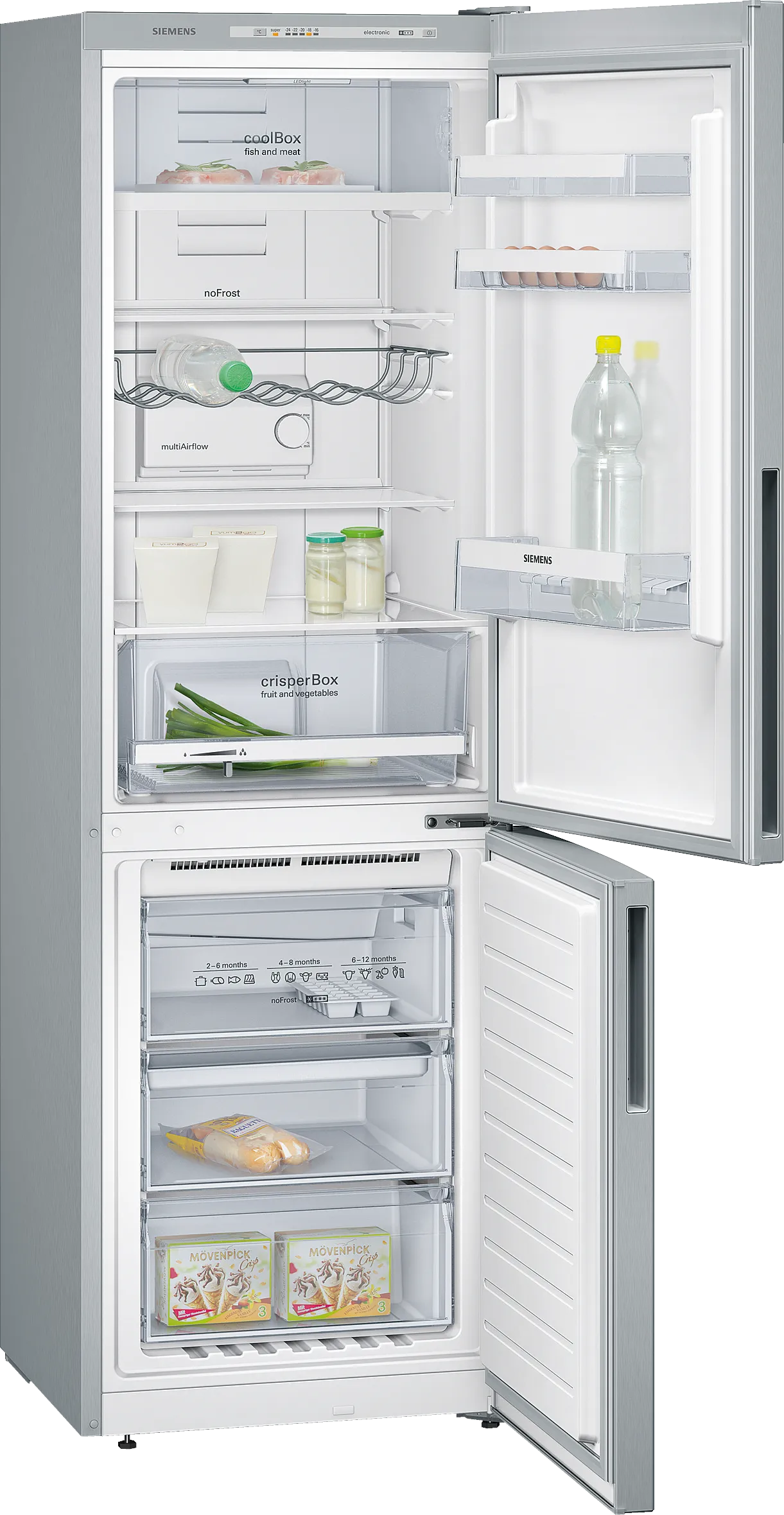 iQ300 free-standing fridge-freezer with freezer at bottom 186 x 60 cm Inox-look, Total noFrost