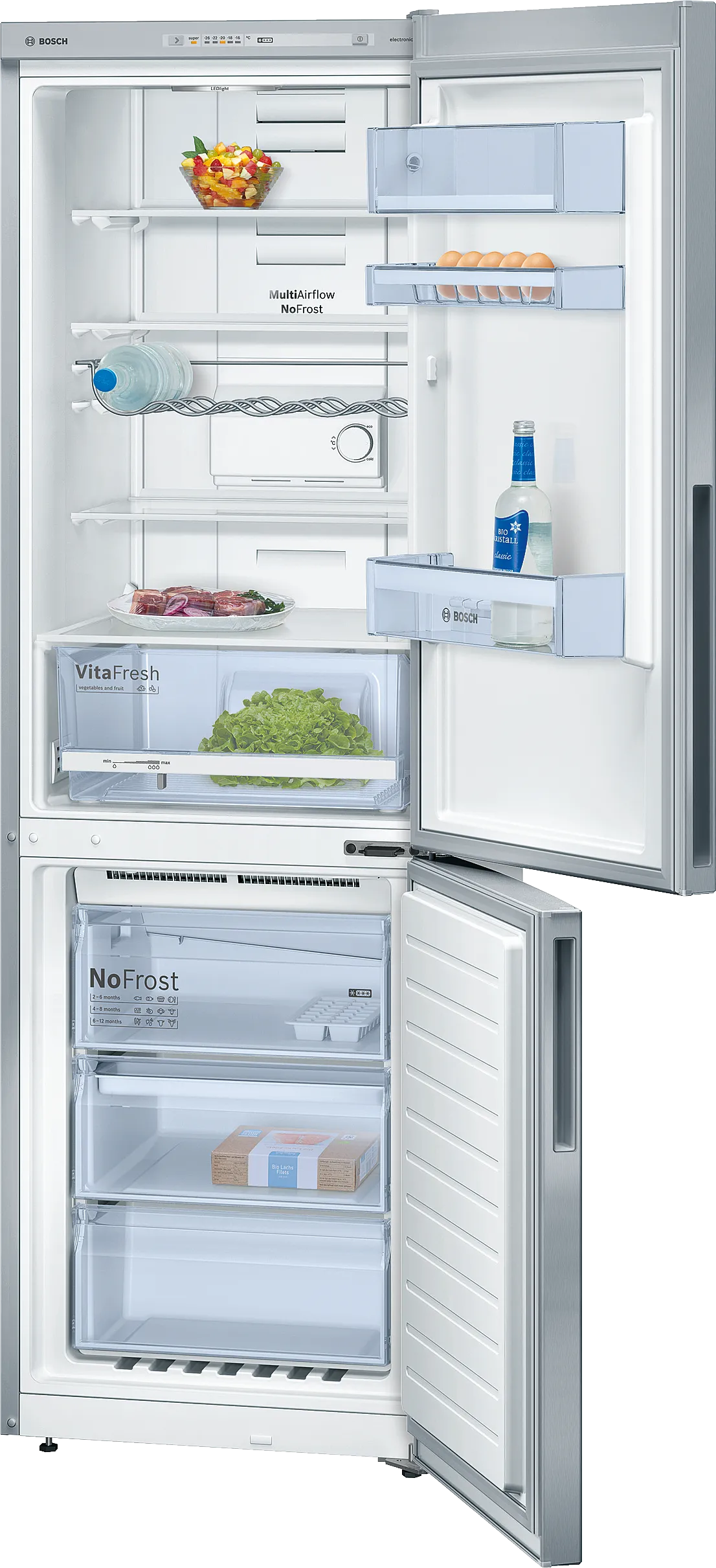 Serie 4 Frigorífico combinado de libre instalación 186 x 60 cm Acero mate antihuellas, Total NoFrost