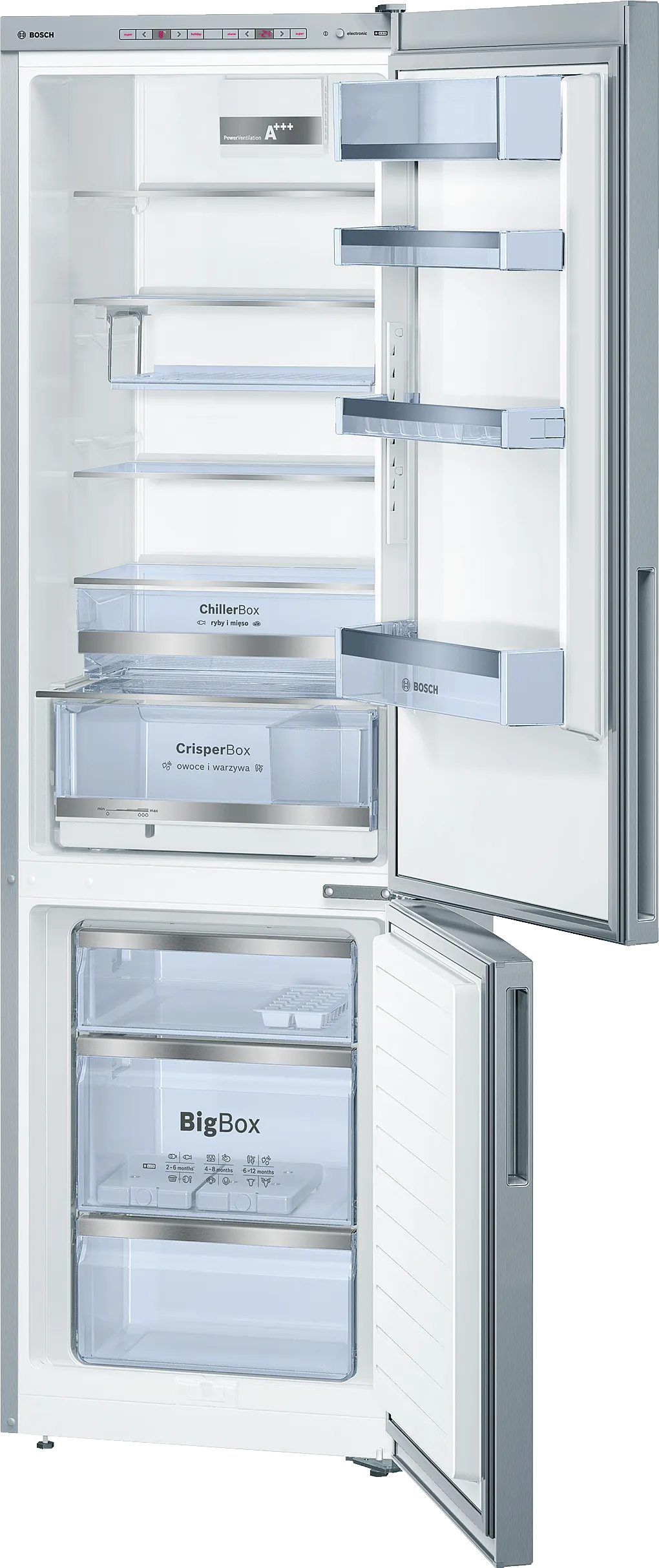 Series 6 free-standing fridge-freezer with freezer at bottom 201 x 60 cm Stainless steel look