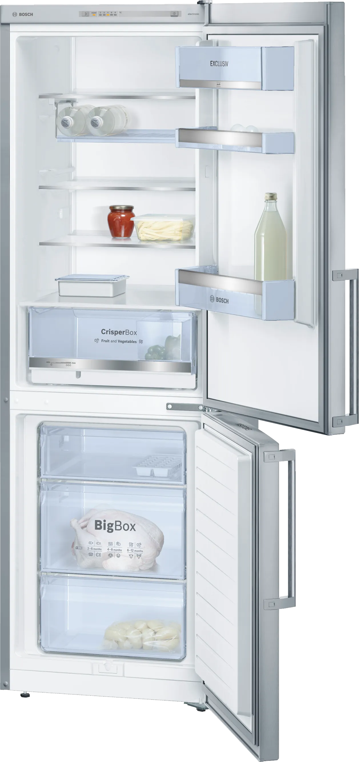 Series 4 free-standing fridge-freezer with freezer at bottom 186 x 60 cm Brushed steel (with anti-fingerprint)