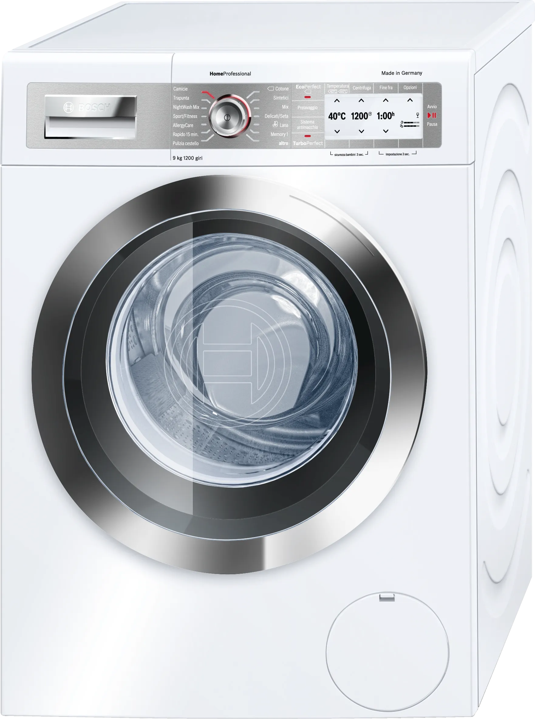 HomeProfessional washing machine, frontloader fullsize 9 kg 1200 rpm, White