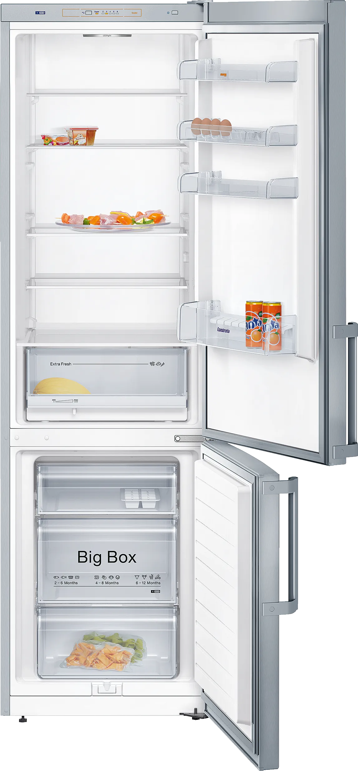  free-standing fridge-freezer with freezer at bottom 201 x 60 cm Inox-look