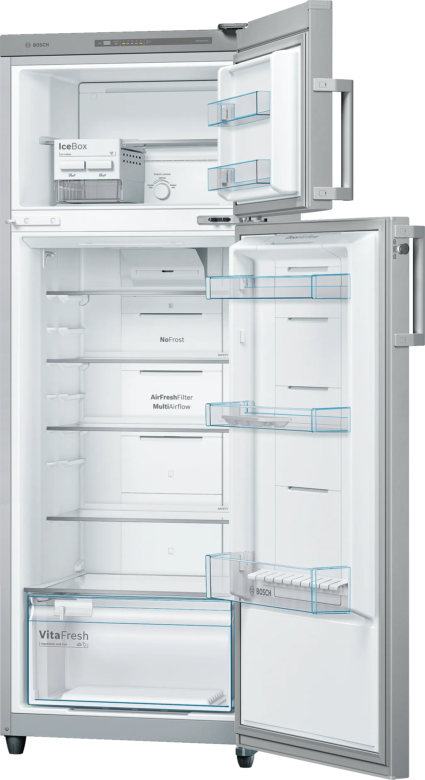 Series 4 free-standing fridge-freezer with freezer at top 167.9 x 60.5 cm Silver, Total No Frost