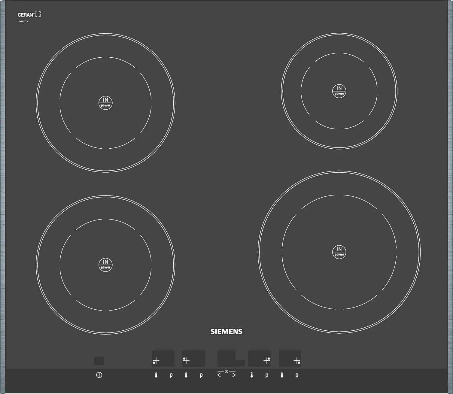 Induction hob 60 cm control panel on the cooker, surface mount with frame