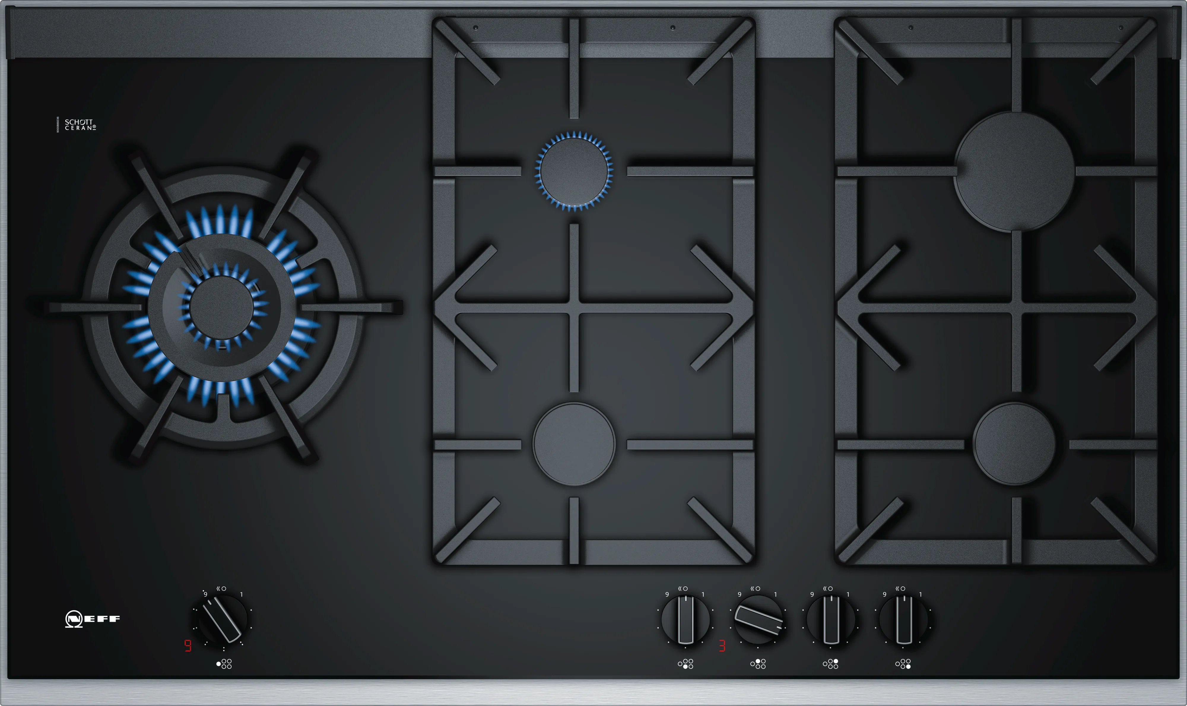 N 90 Gas cooktop 90 cm Ceramic, Black 