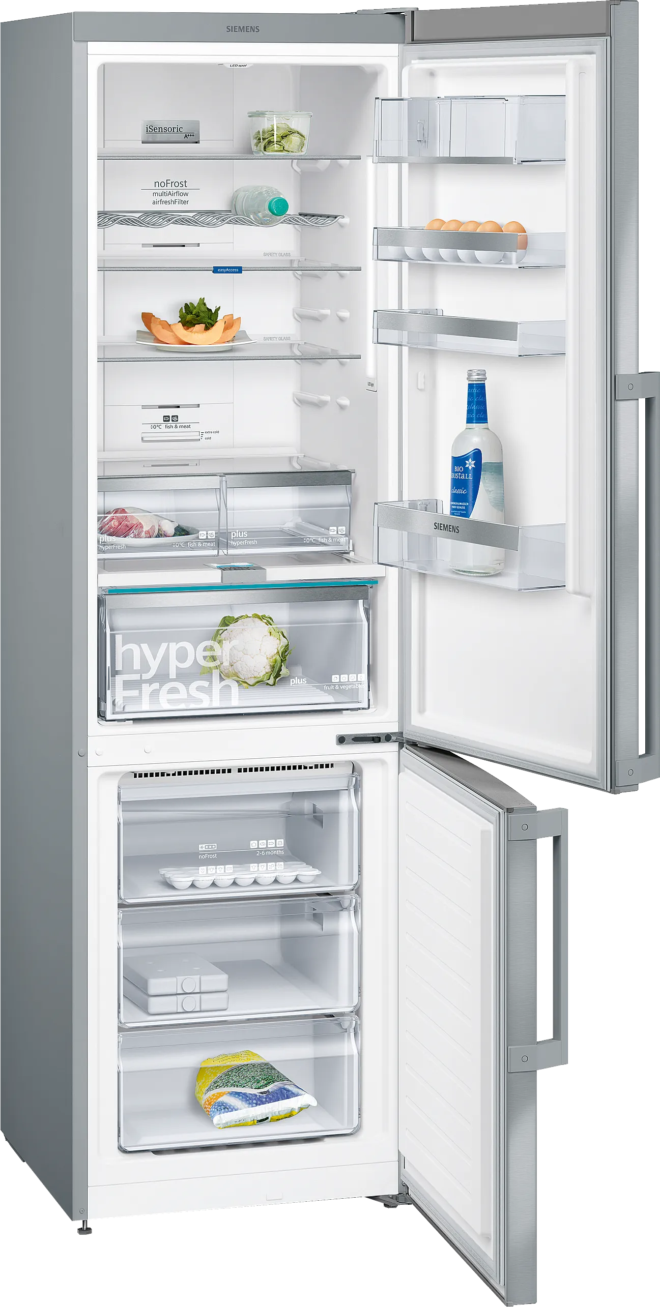 iQ500 free-standing fridge-freezer with freezer at bottom 203 x 60 cm Brushed steel anti-fingerprint, Total noFrost