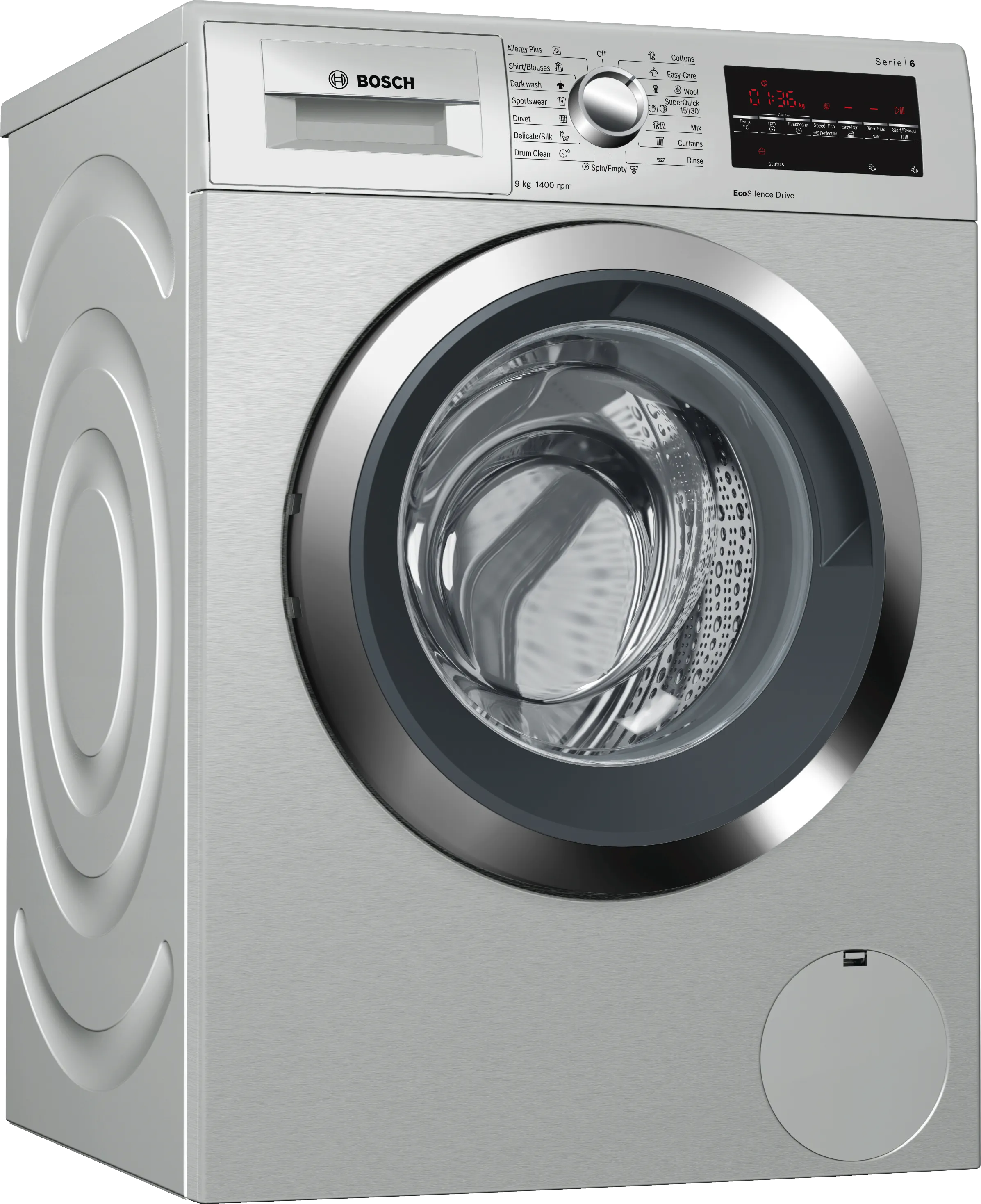Series 6 washing machine, frontloader fullsize 9 kg 1400 rpm, Inox-easyclean 