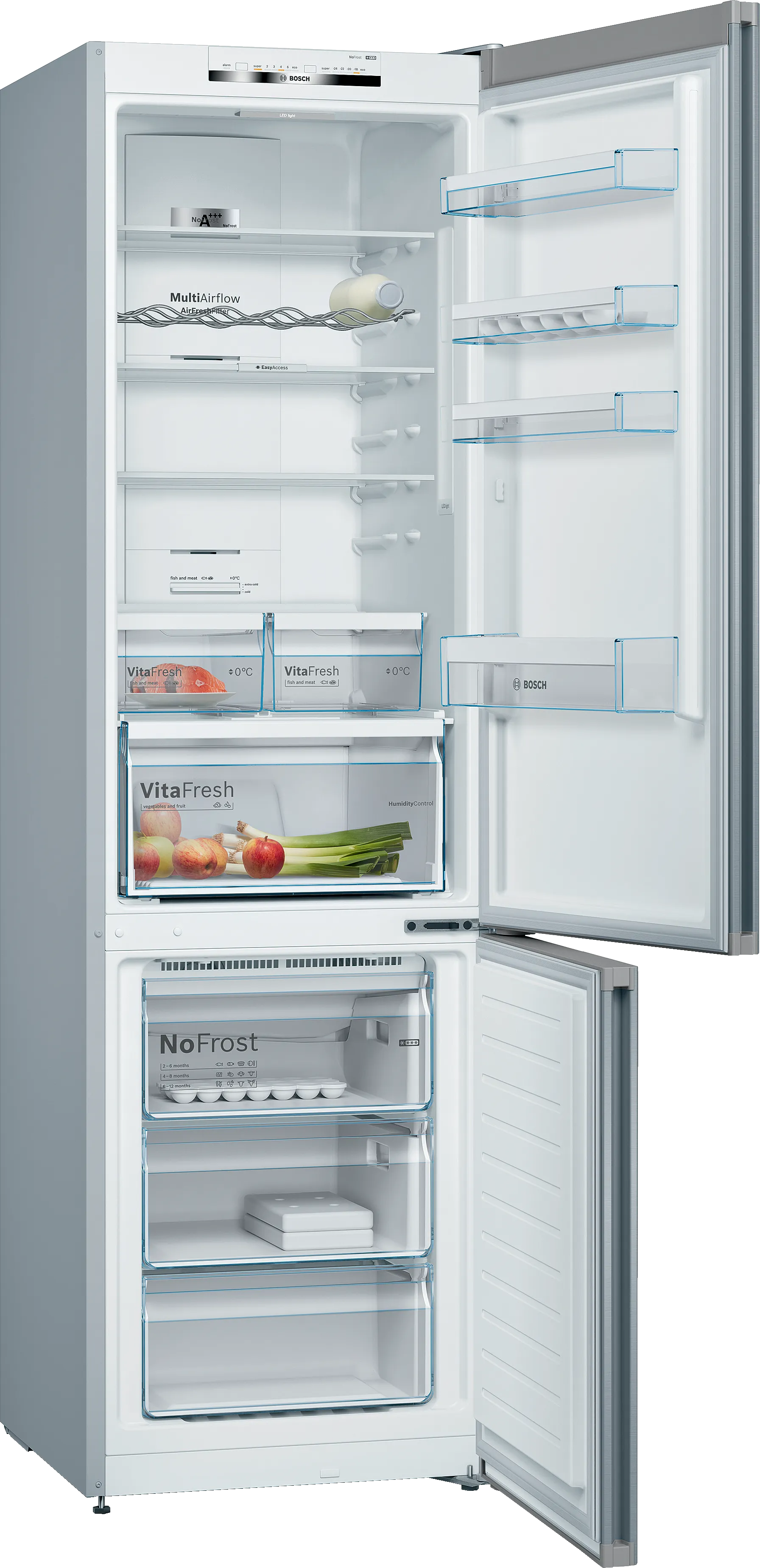 Series 4 free-standing fridge-freezer with freezer at bottom 203 x 60 cm Brushed steel (with anti-fingerprint), Total No Frost