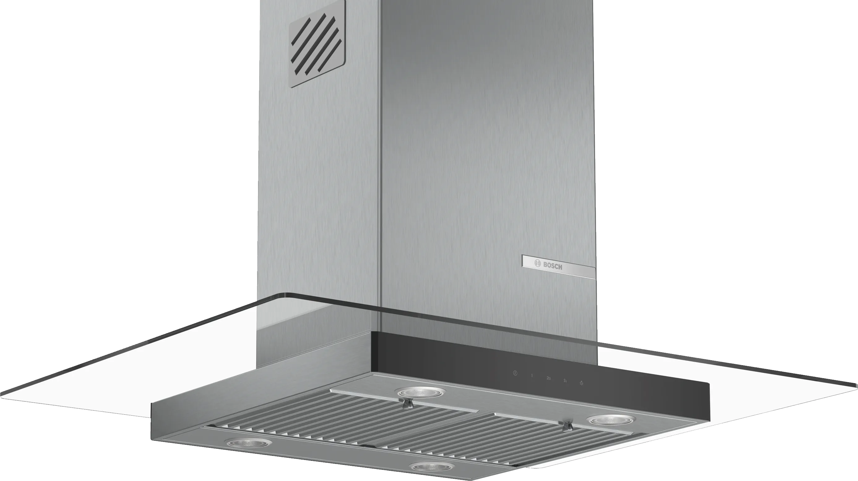 Serie | 4 island cooker hood 90 cm clear glass