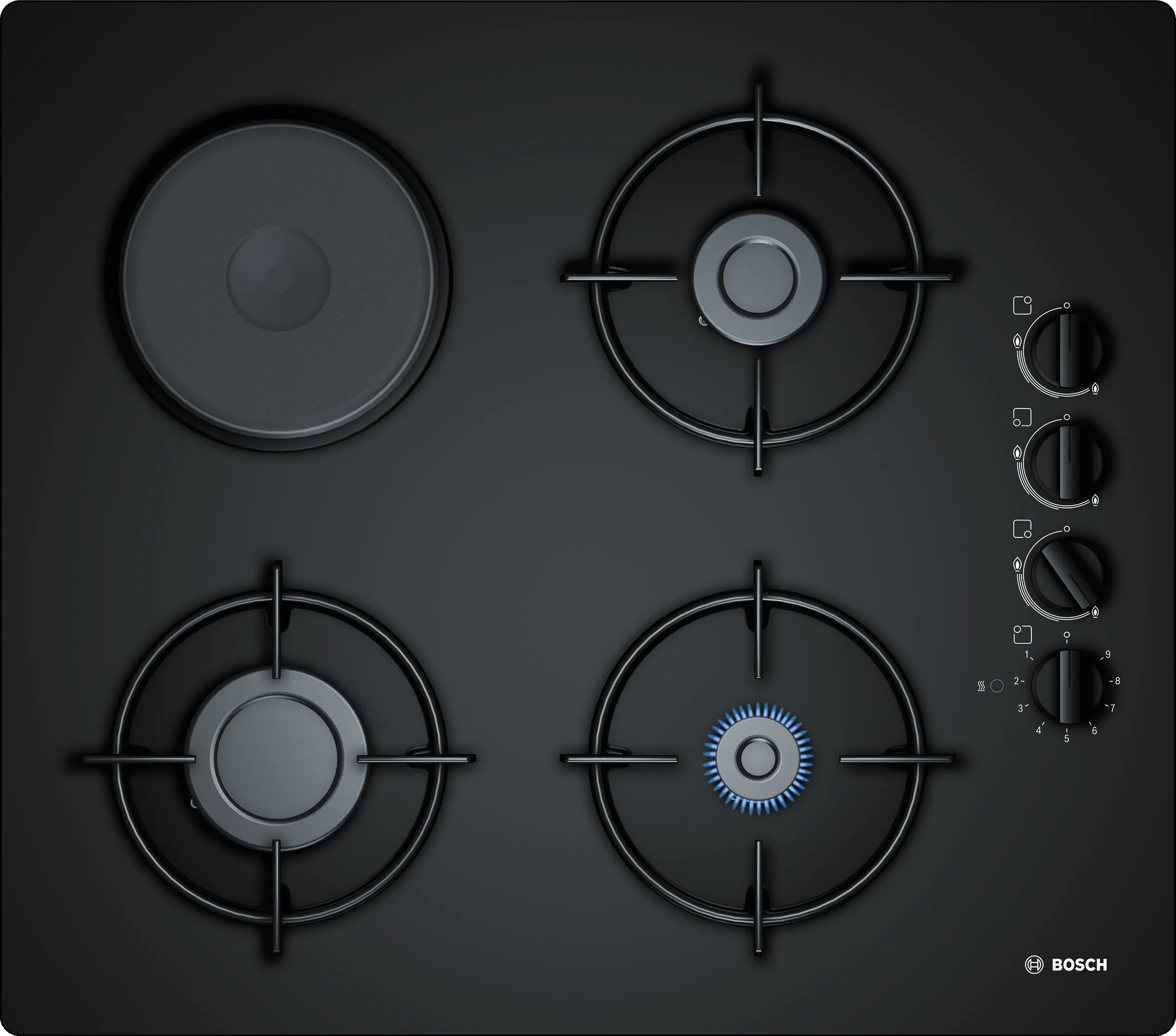 Serie 2 Kombinirana ploča za kuhanje (plin i struja) 60 cm , Crna 
