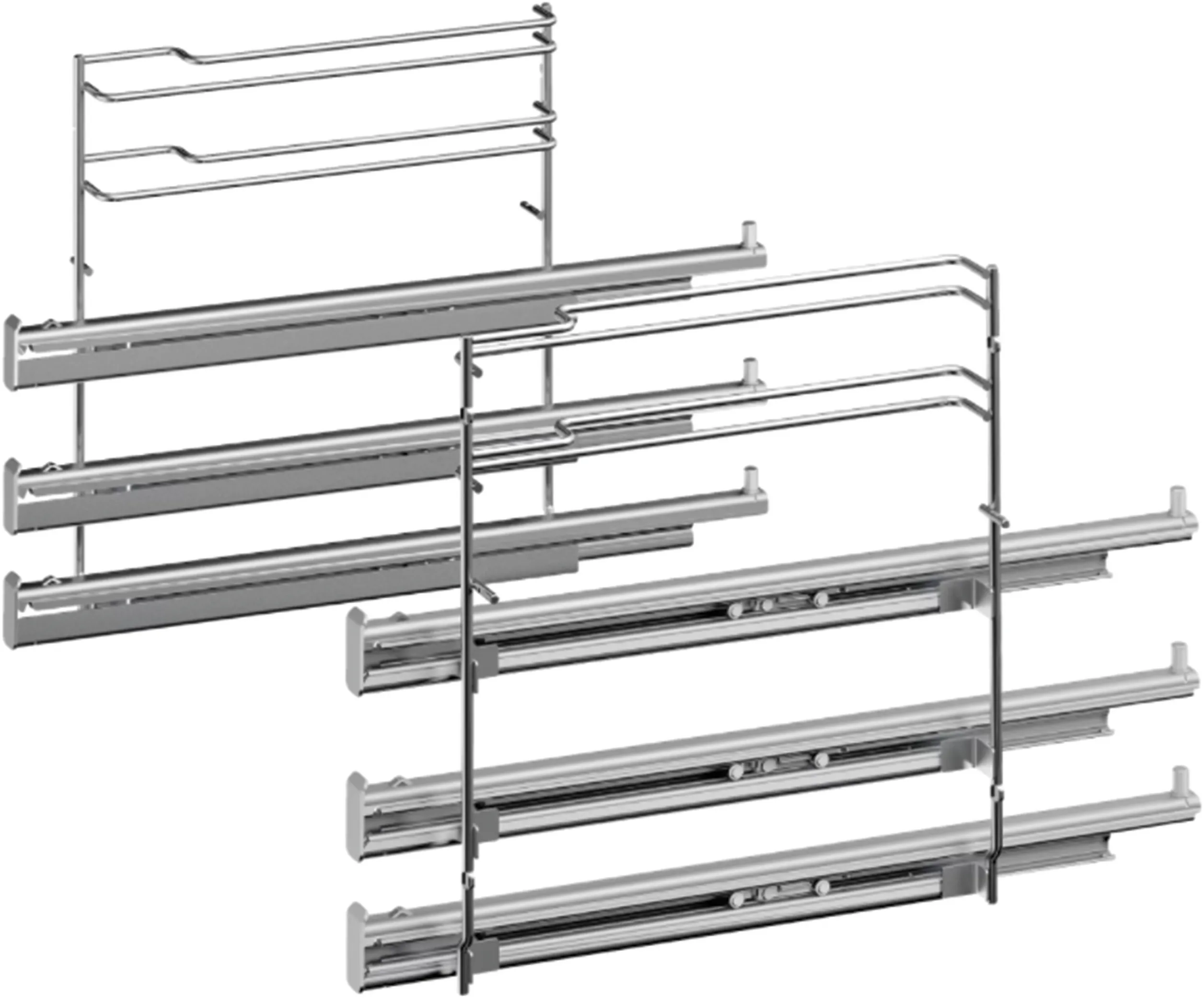 Full extension rails 3-fold Telescopic full extension rail for ovens 