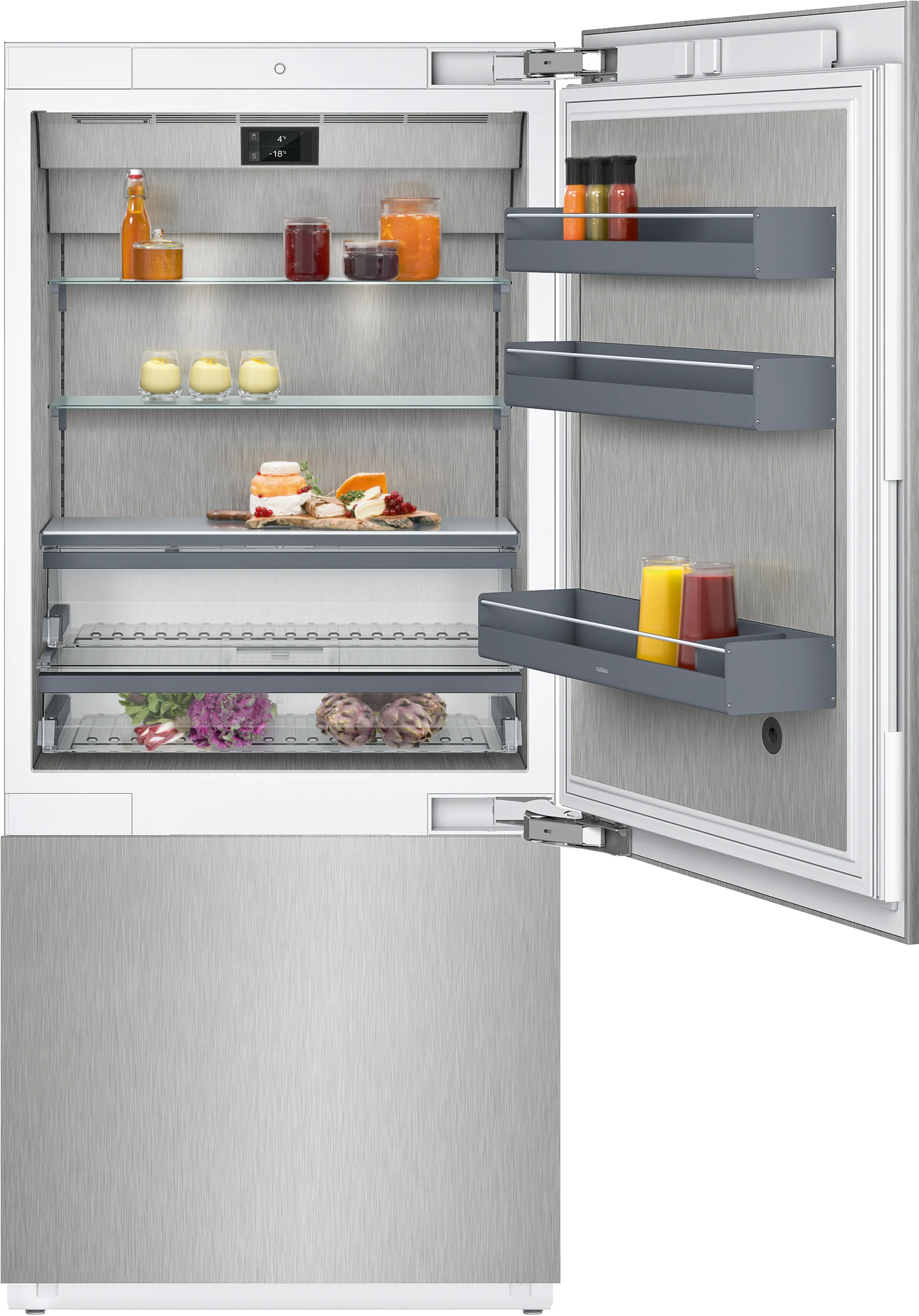 400 series Vario built-in fridge-freezer with freezer at bottom 212.5 x 90.8 cm soft close flat hinge 