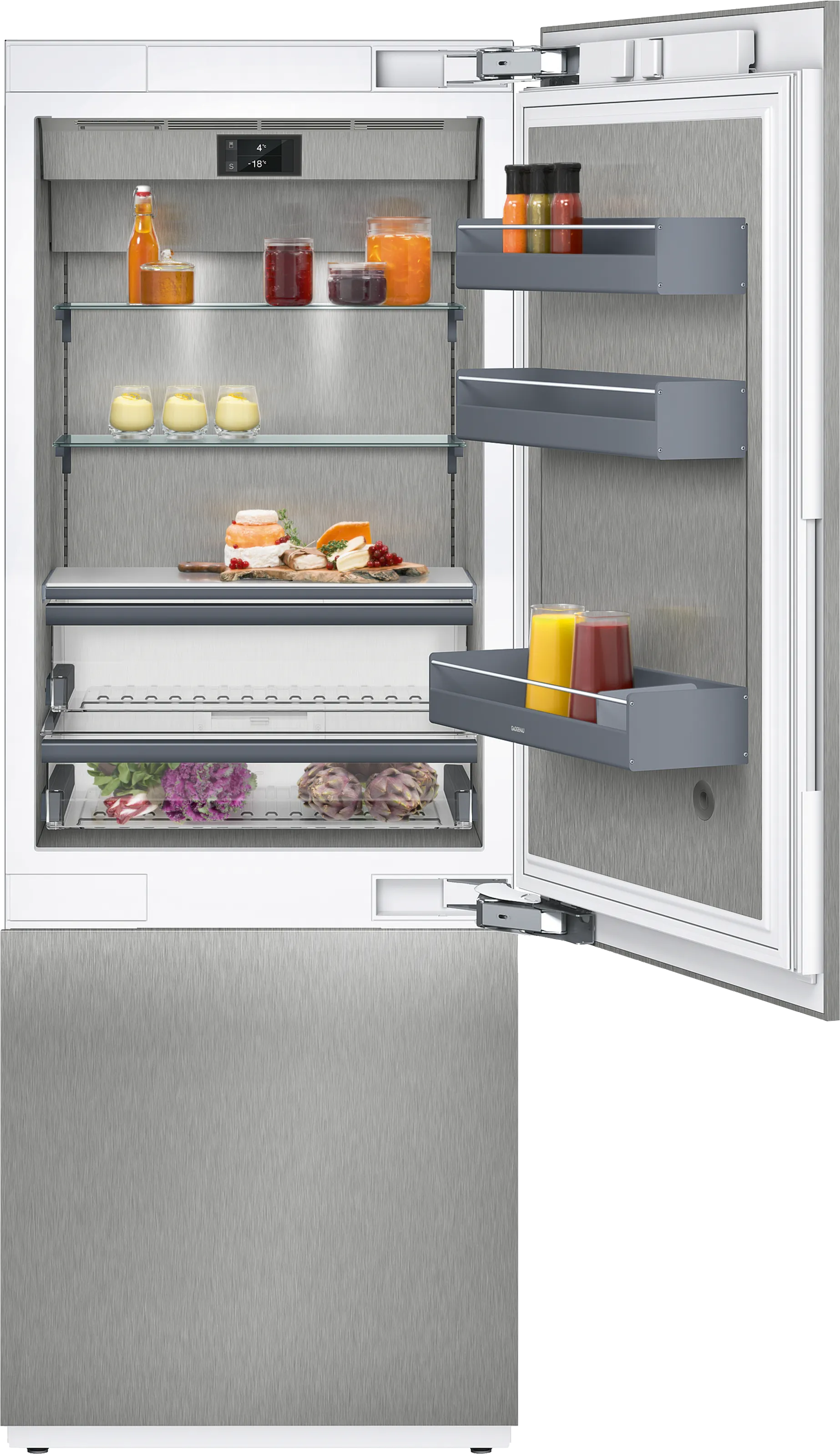 400 series Vario built-in fridge-freezer with freezer at bottom 212.5 x 75.6 cm soft close flat hinge 