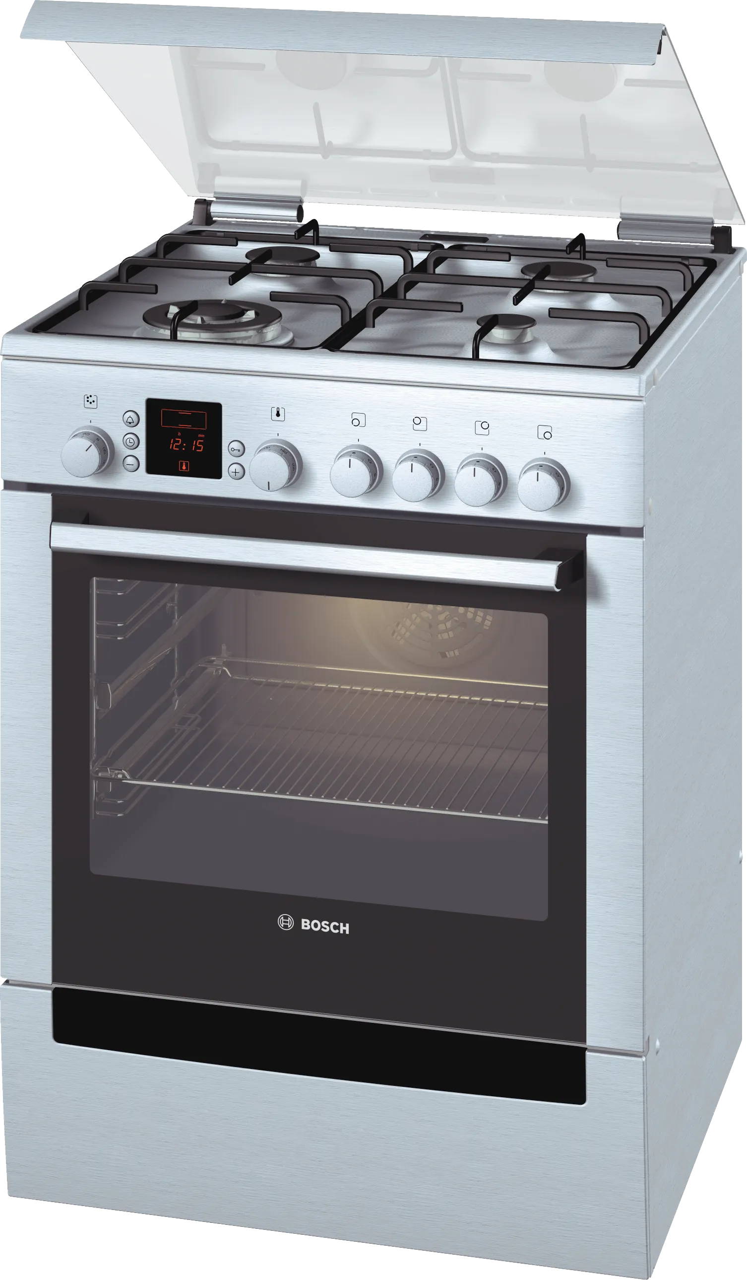 Freestanding dual fuel cooker Stainless steel