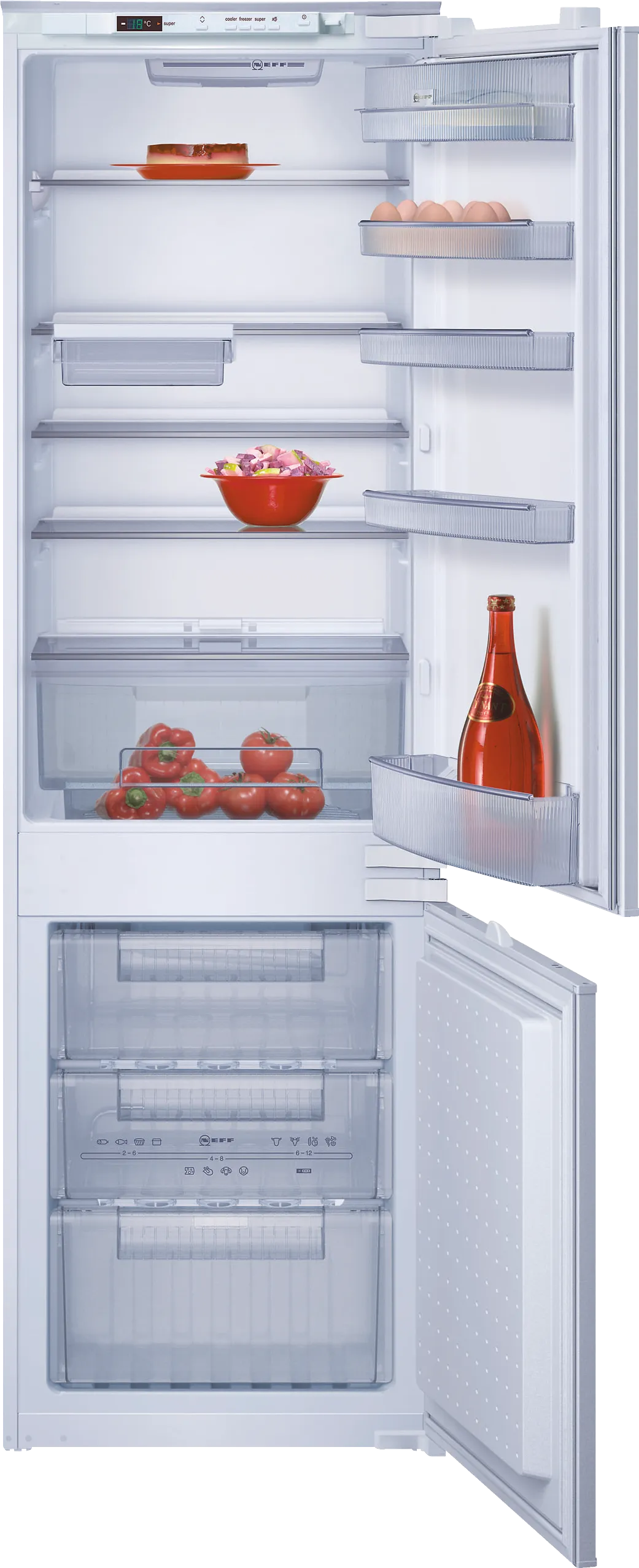 built-in fridge-freezer with freezer at bottom 177.2 x 54.1 cm sliding hinge