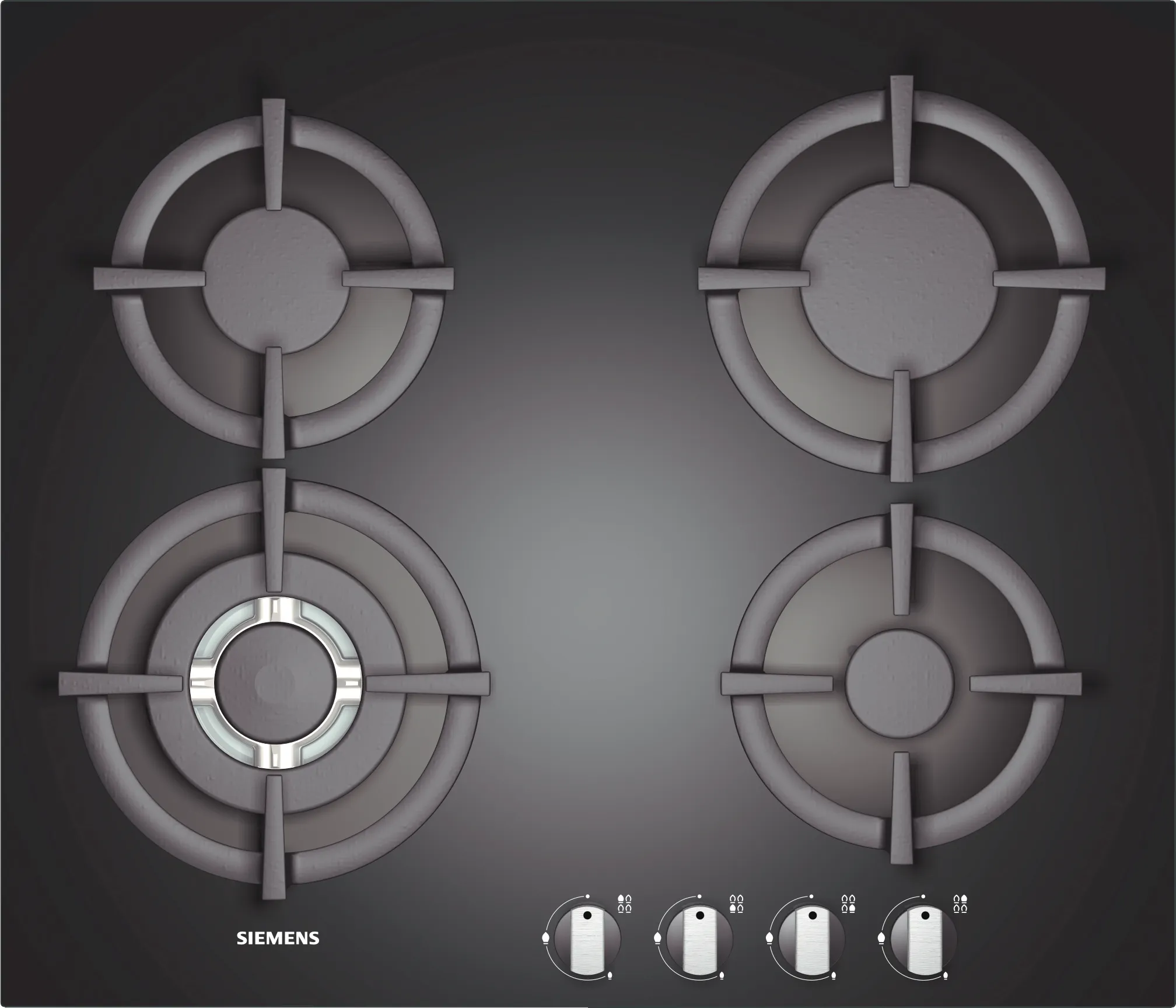 Gas hob 60 cm Tempered glass, Black