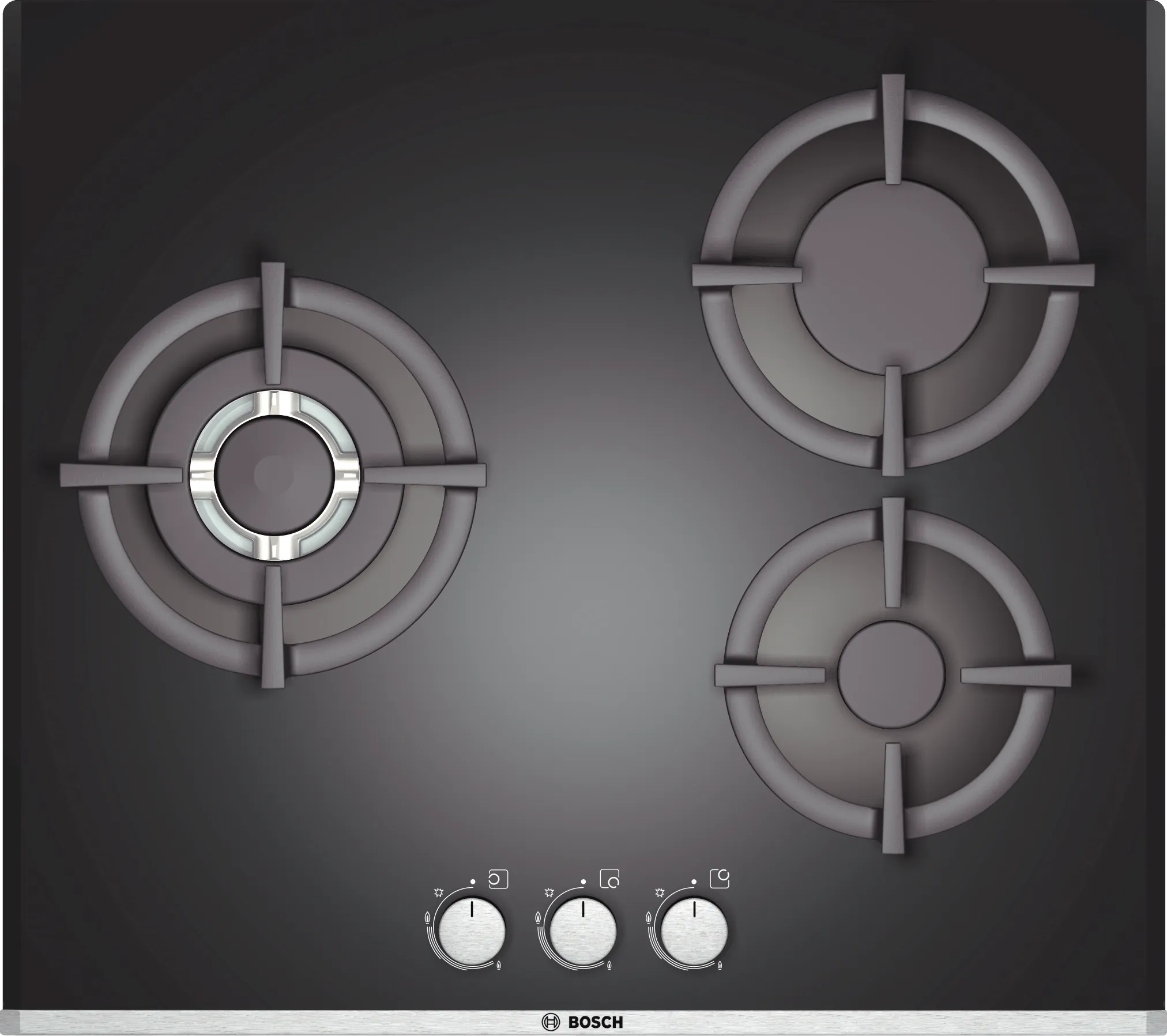  Gas hob 60 cm Tempered glass, Black