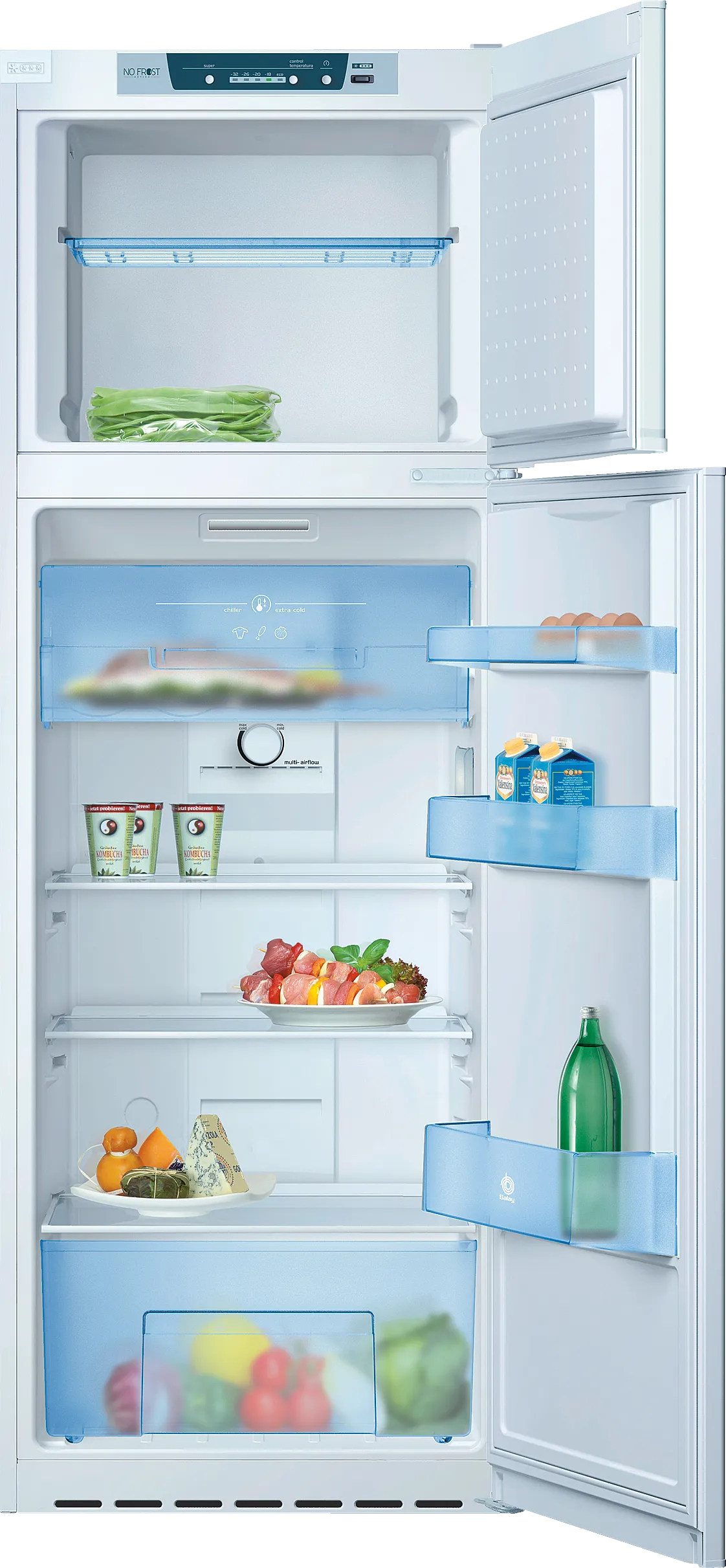 free-standing fridge-freezer with freezer at top 170 x 60 cm White, Total No Frost