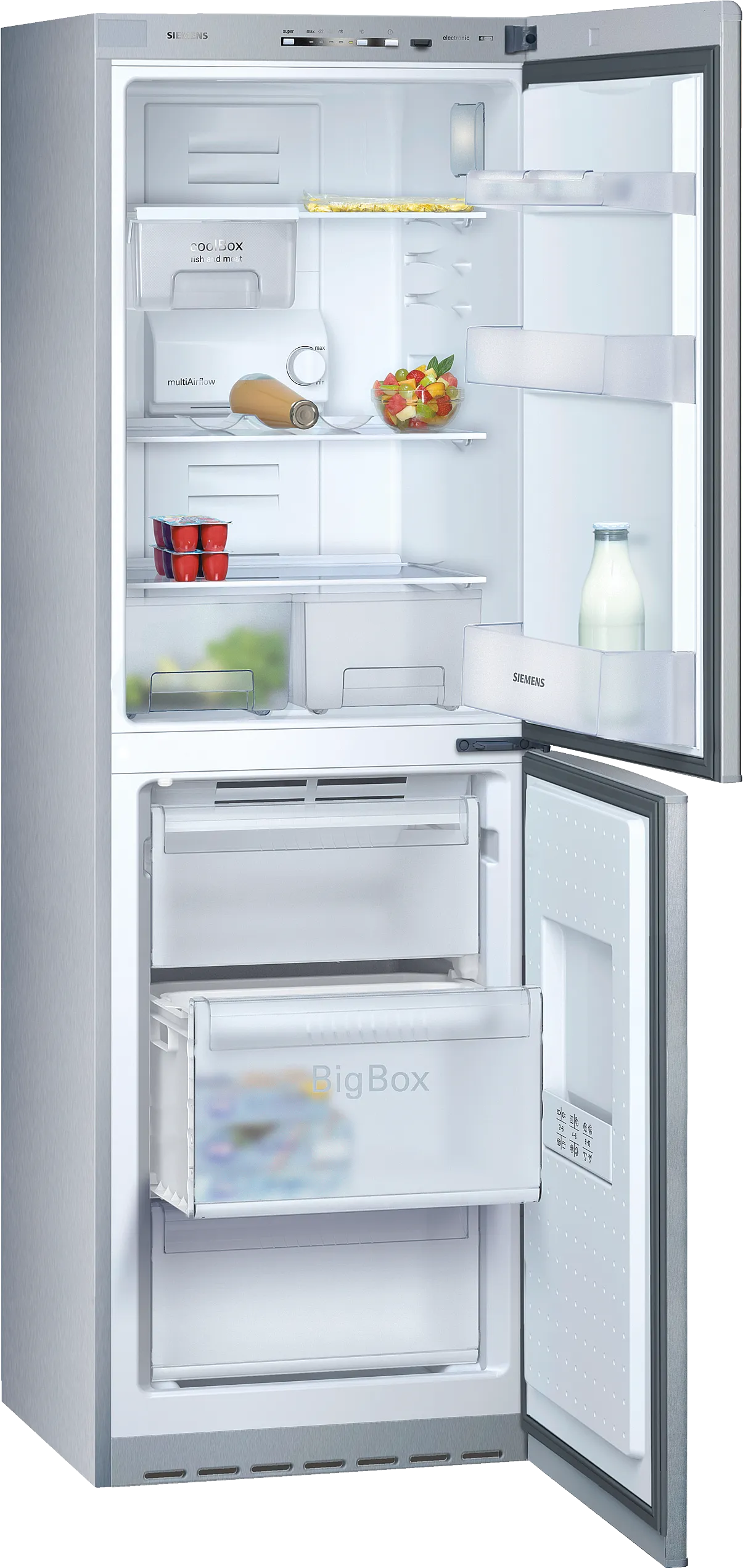 free-standing fridge-freezer with freezer at bottom 185 x 60 cm Stainless steel, Total noFrost
