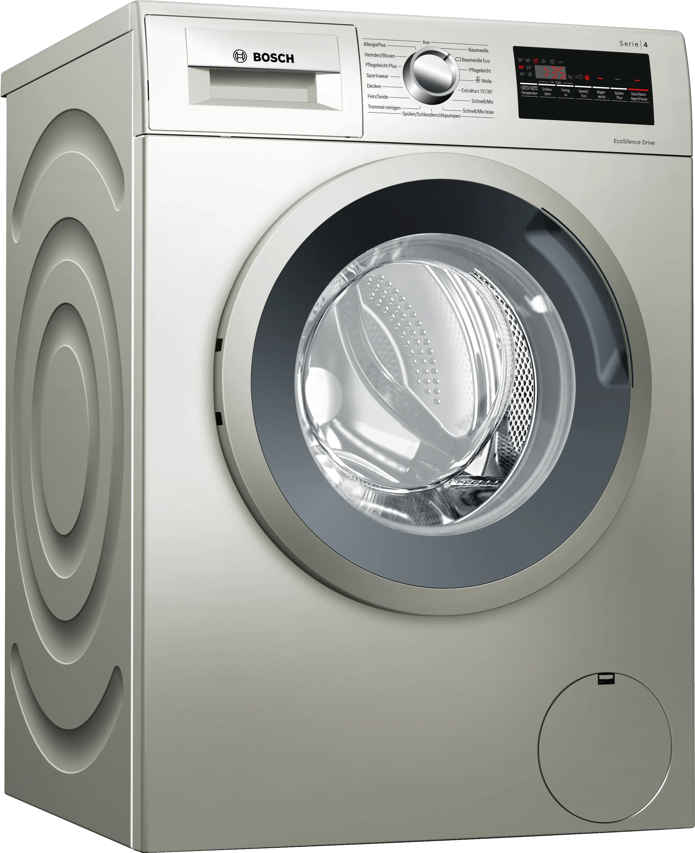 Series 4 washing machine, frontloader fullsize 7 kg 1400 rpm, Silver inox