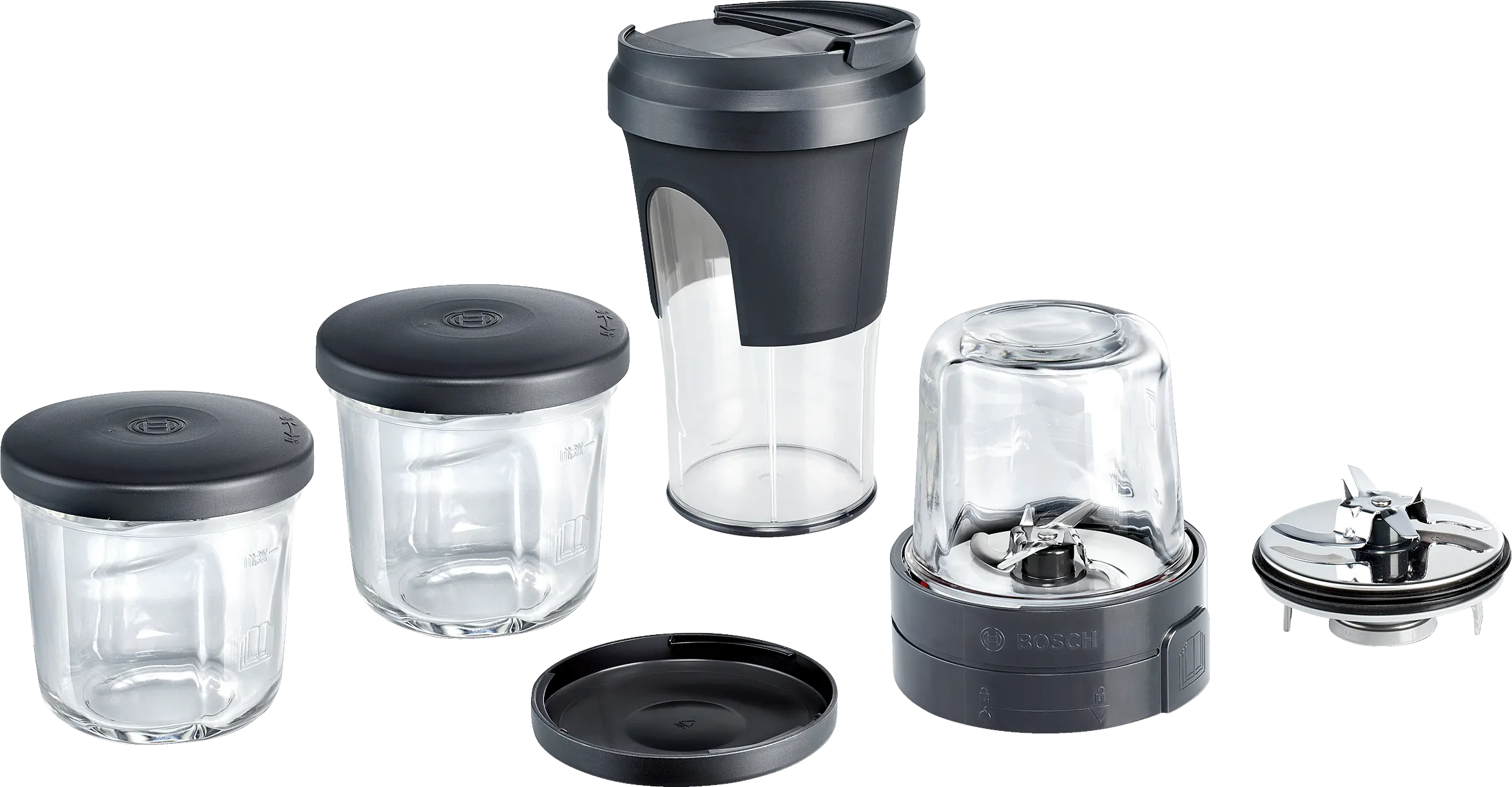 Universal cutter 3 x glass with storage lid, 1 x ToGo blender cup, 1 x chopping / 