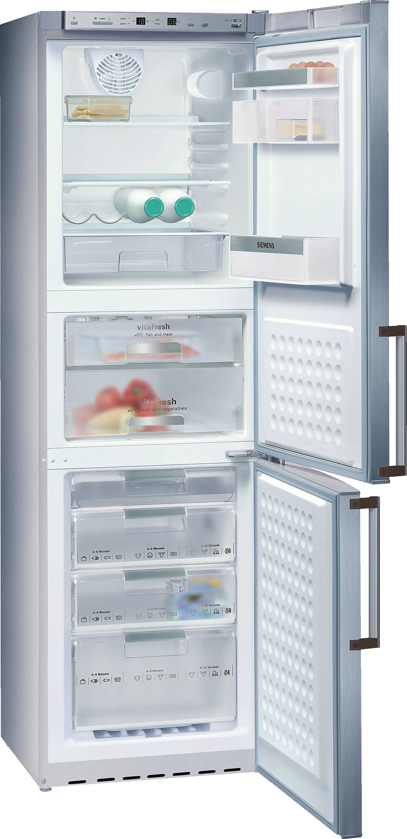 free-standing fridge-freezer with freezer at bottom 190 x 59.5 cm Inox-look