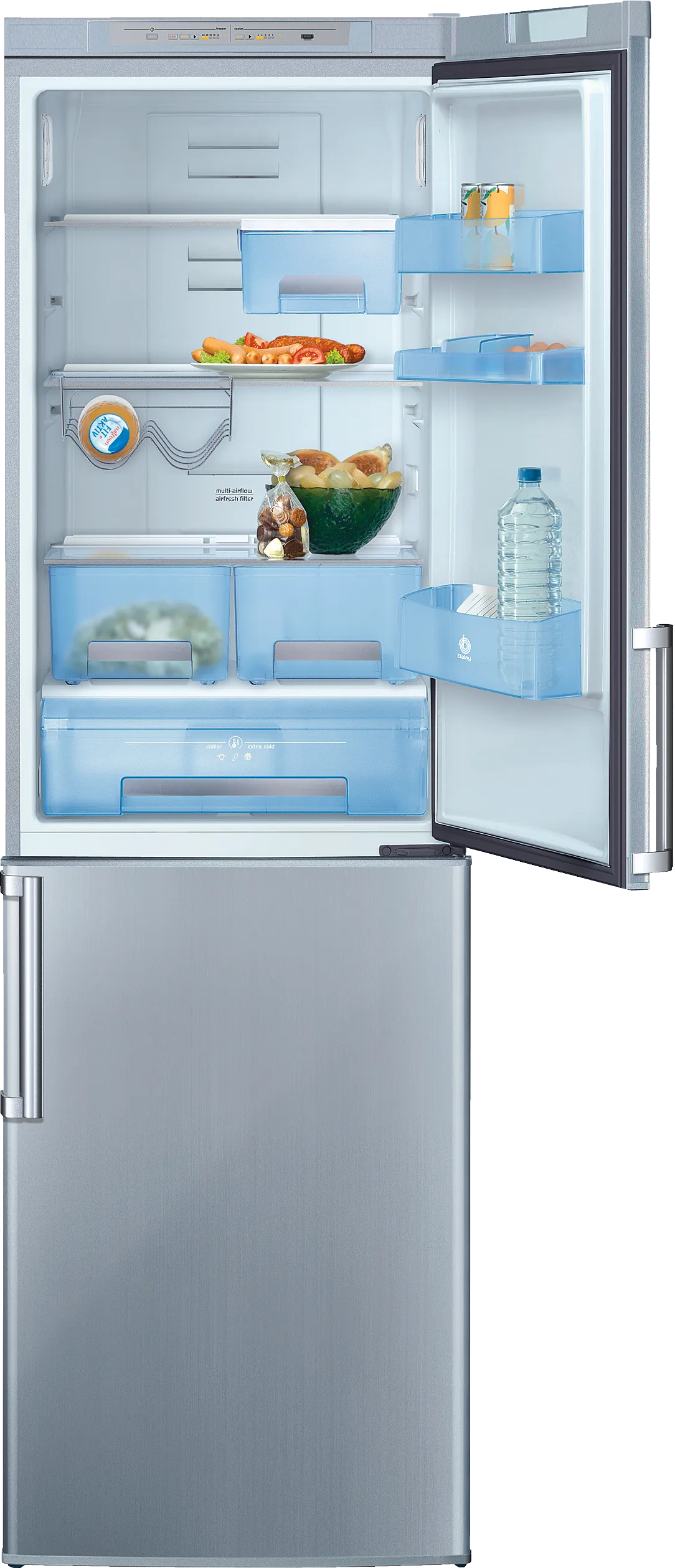  free-standing fridge-freezer with freezer at bottom 200.4 x 59.5 cm Brushed steel anti-fingerprint, Total No Frost