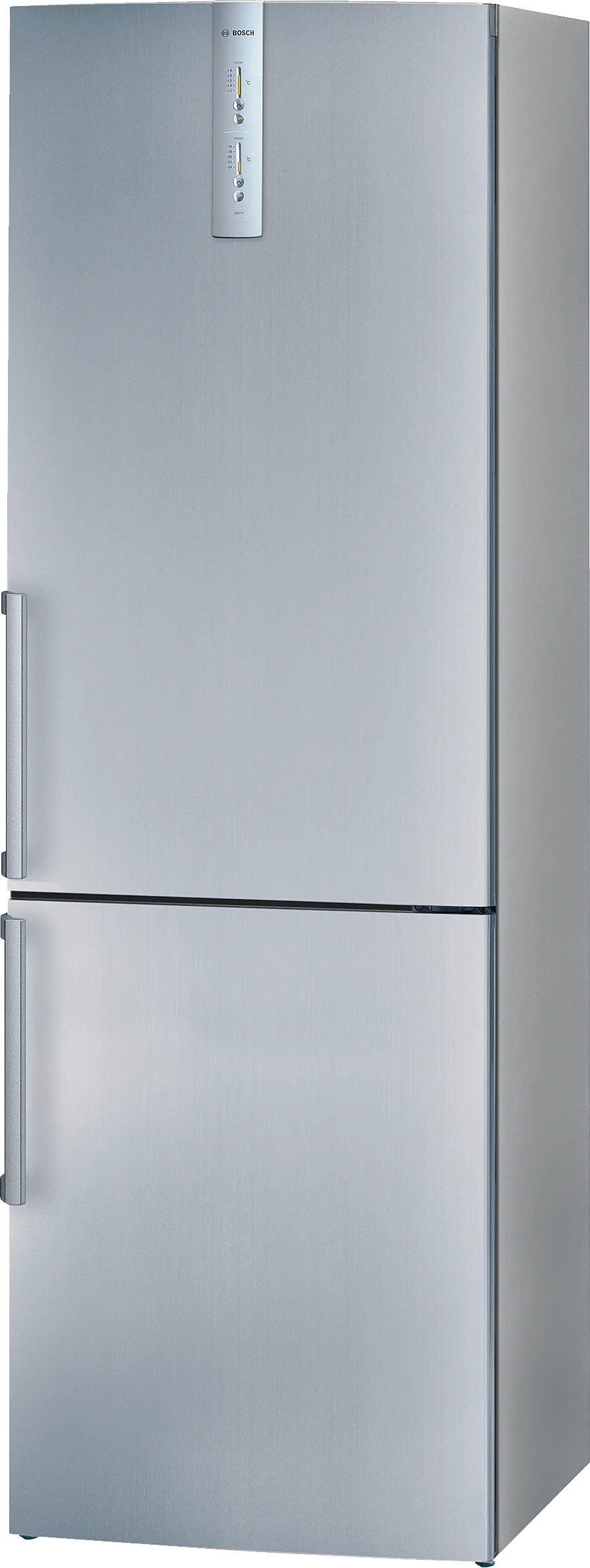 free-standing fridge-freezer with freezer at bottom 185 x 60 cm Stainless steel look, Total No Frost