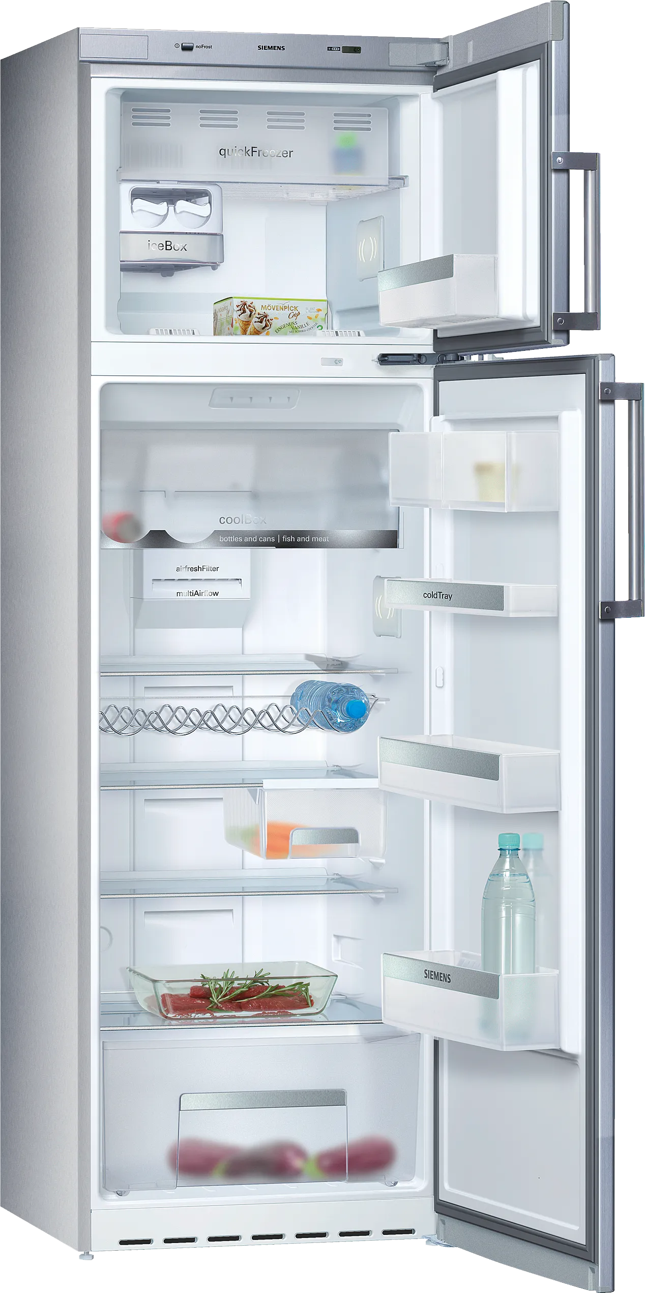free-standing fridge-freezer with freezer at top 185 x 60 cm Brushed steel anti-fingerprint, Total noFrost