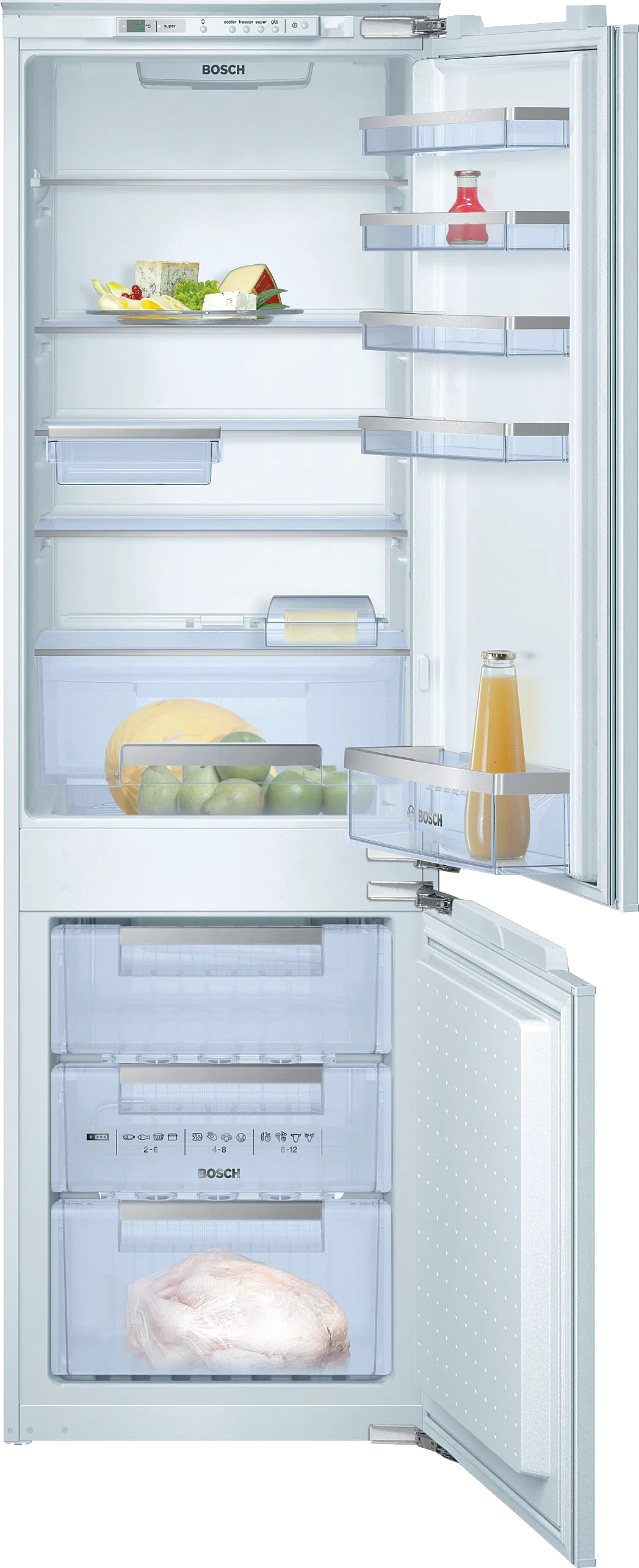 built-in fridge-freezer with freezer at bottom 177.2 x 54.1 cm flat hinge