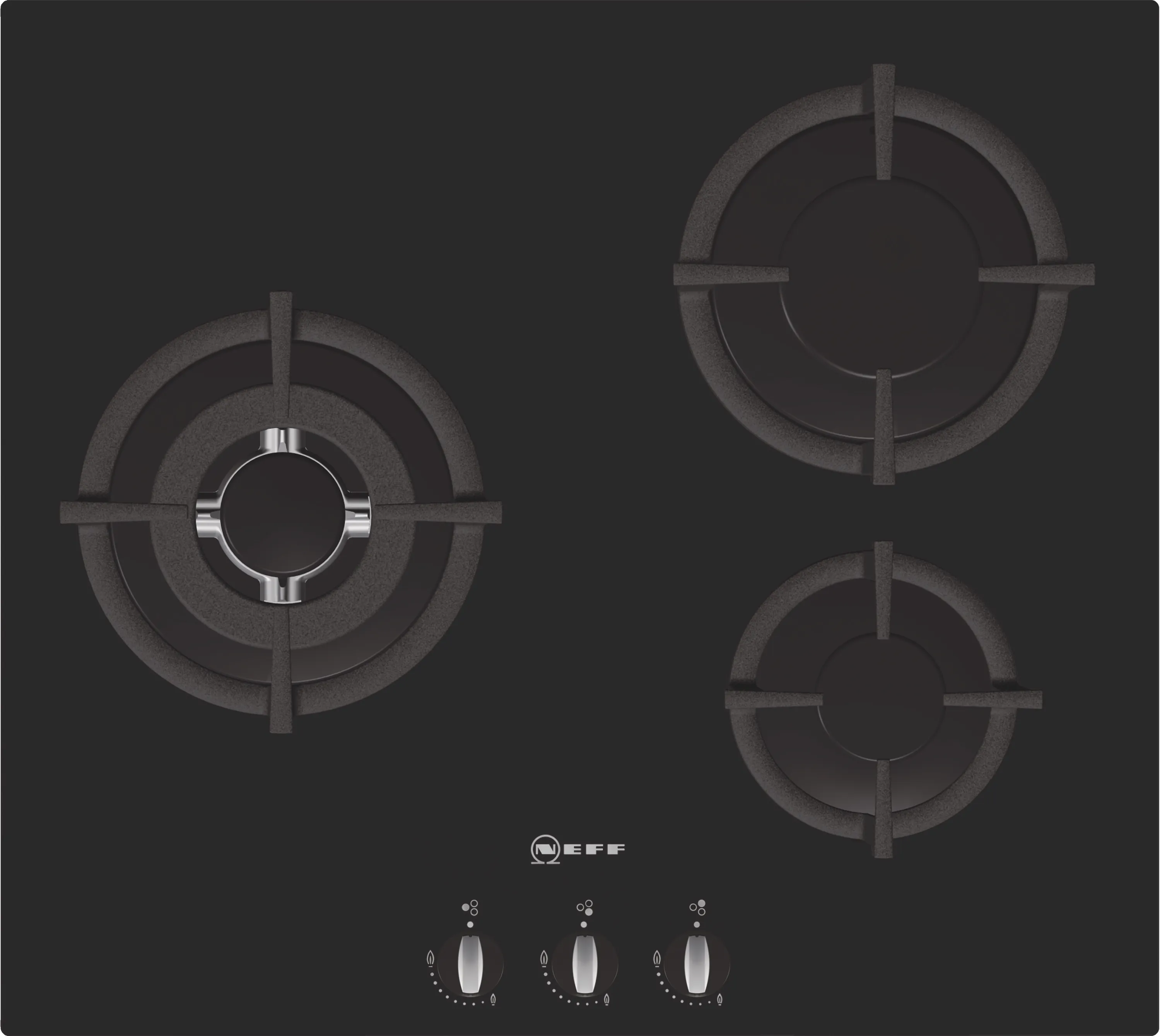 Gas hob 60 cm Tempered glass, Black