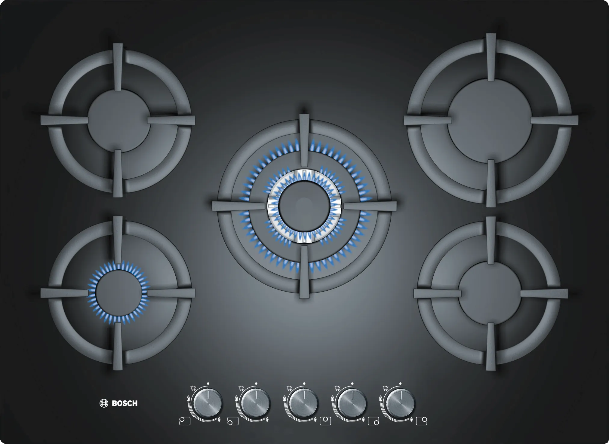 Gas hob 70 cm Tempered glass, Black