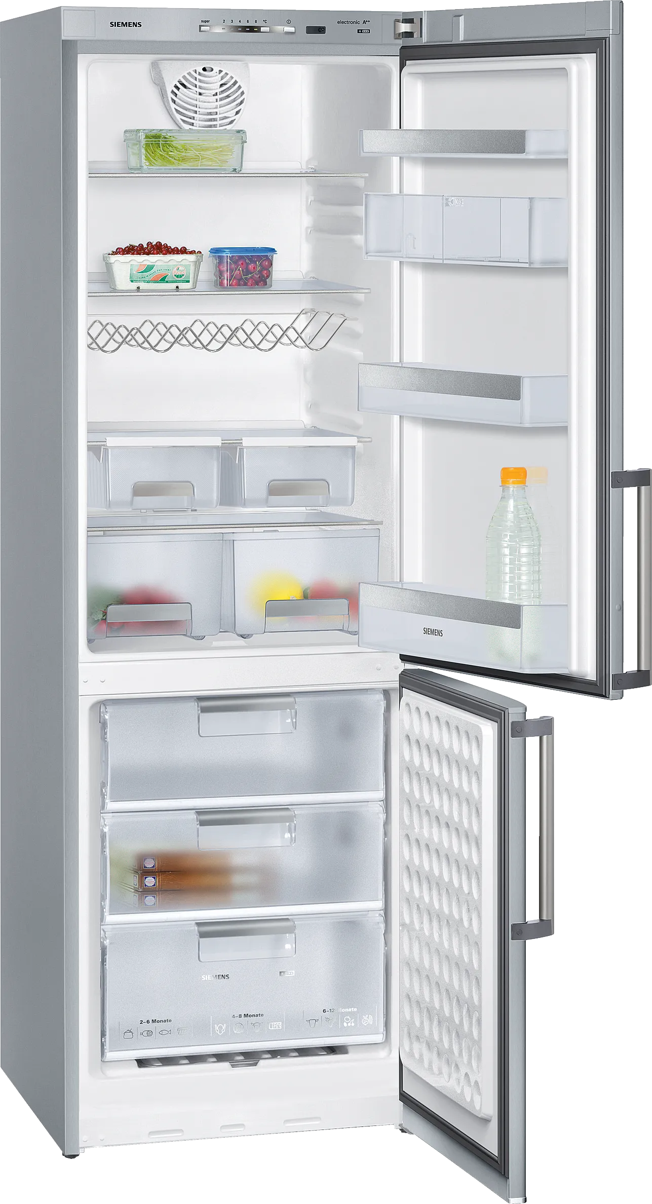 free-standing fridge-freezer with freezer at bottom 185 x 60 cm Brushed steel anti-fingerprint