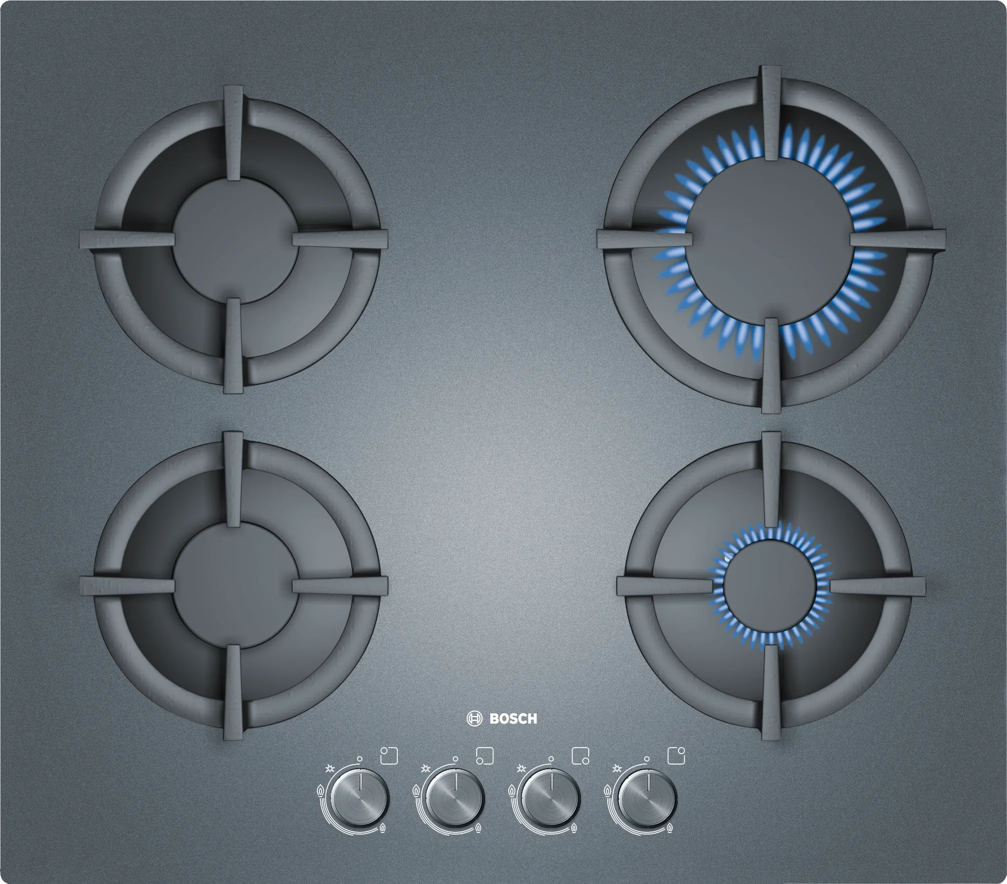 Gas hob 60 cm Tempered glass, Dark silver
